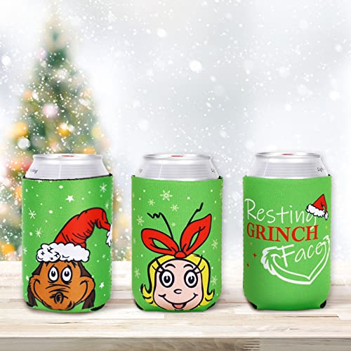 Whaline 12Pcs Christmas Can Sleeves Red Green Merry Christmas Can Covers 12 oz Reusable Xmas Character Neoprene Thermocoolers for Beverages Cans Bottles Xmas Winter Party Favors Decor