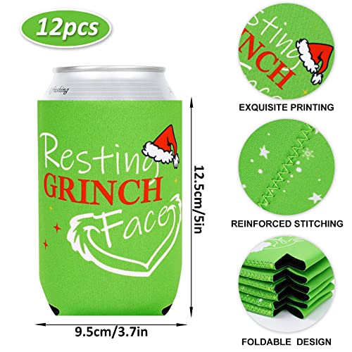 Whaline 12Pcs Christmas Can Sleeves Red Green Merry Christmas Can Covers 12 oz Reusable Xmas Character Neoprene Thermocoolers for Beverages Cans Bottles Xmas Winter Party Favors Decor