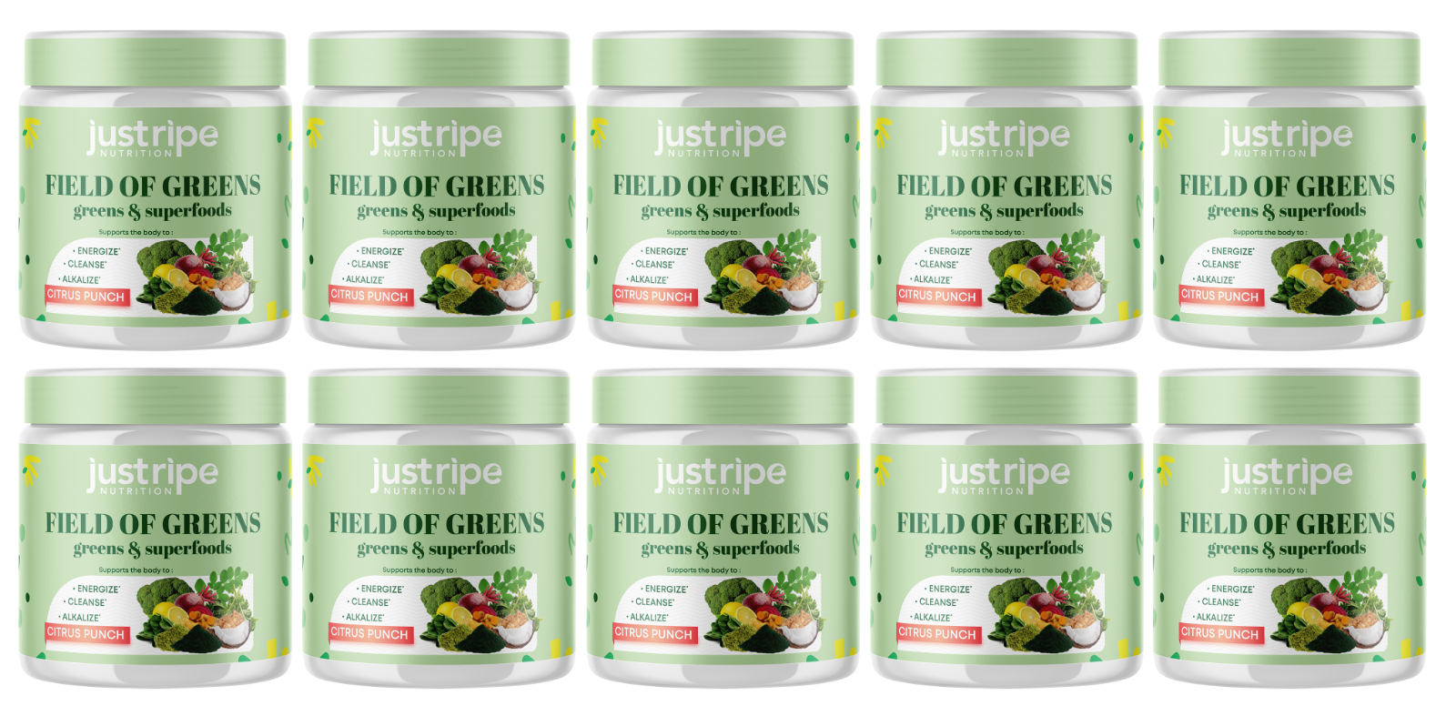 10pk Just Ripe Field of Greens Super Greens Powder Smoothie Mix for Boost Energy