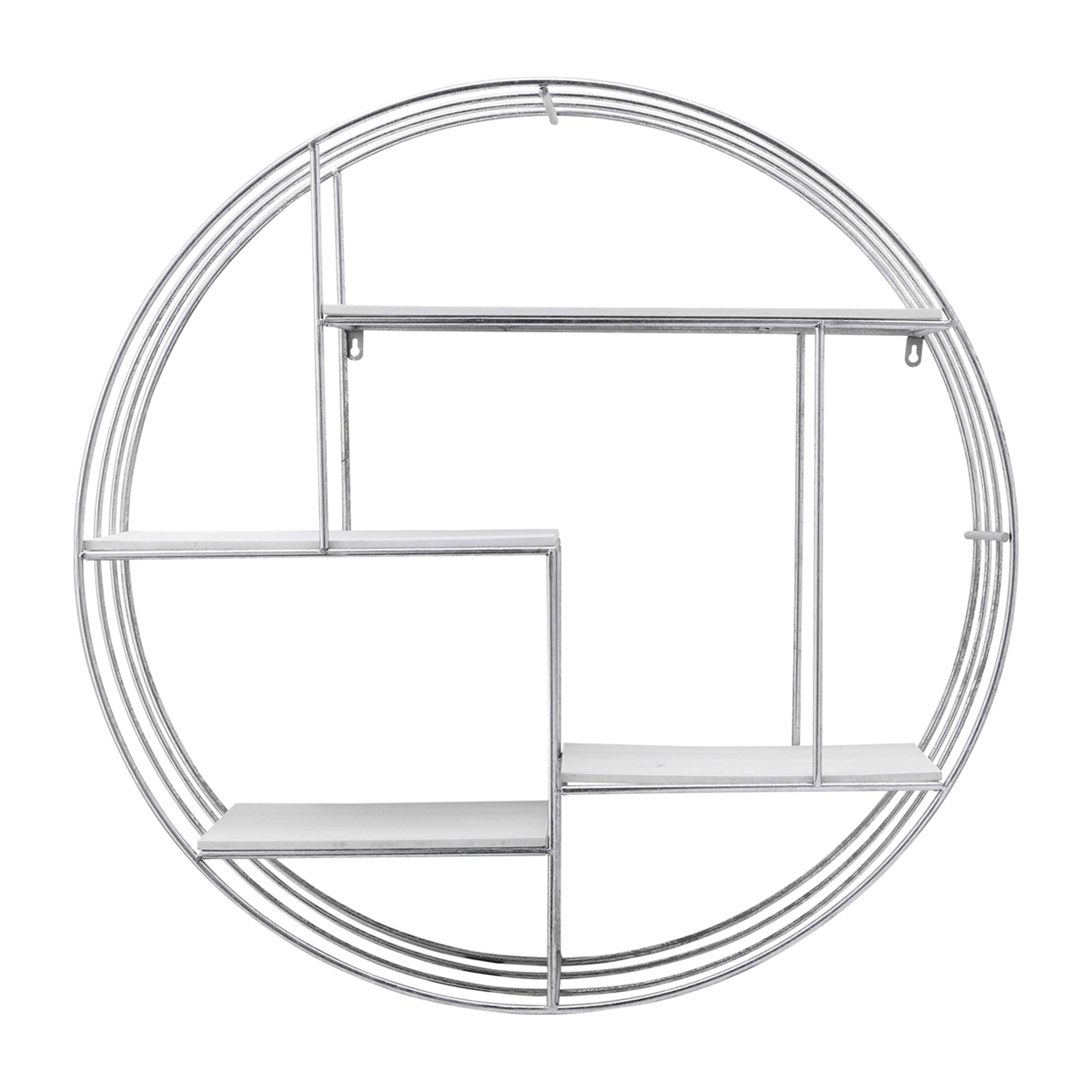 Round Wood/Metal Wall Shelf, White/Silver