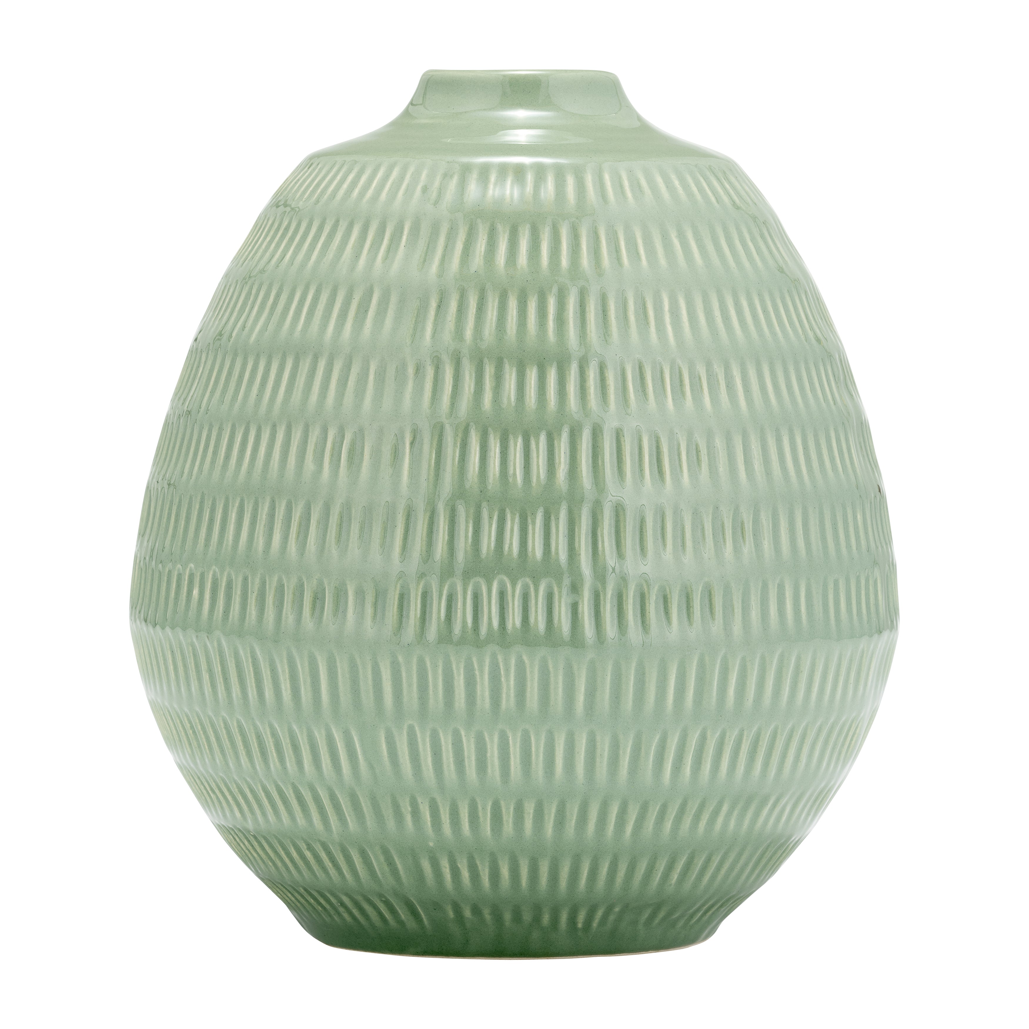 Dark Sage Ceramic Stripe Oval Vase, 7