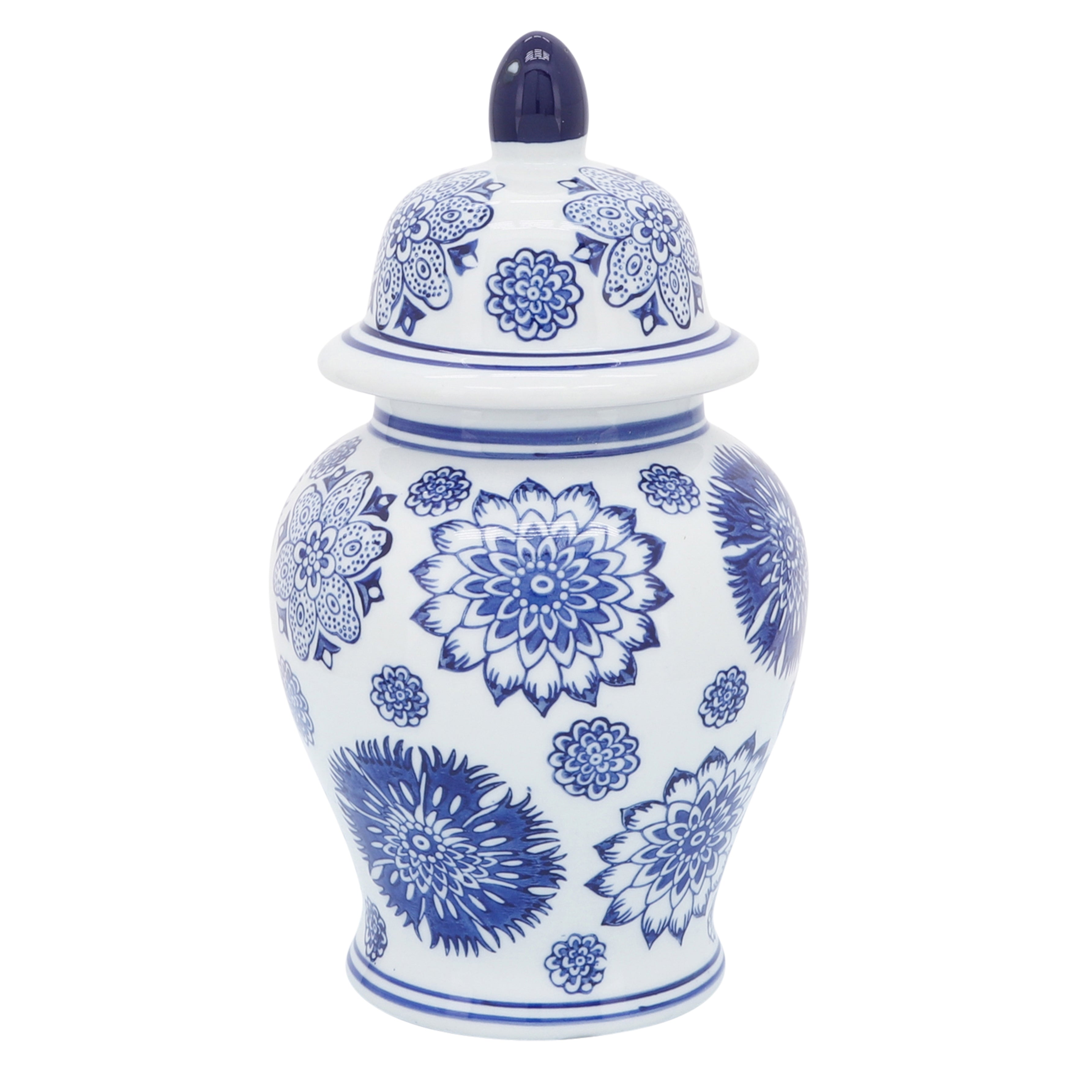 Blue Chinoiserie Ceramic Assorted Flowers Temple Jar 10