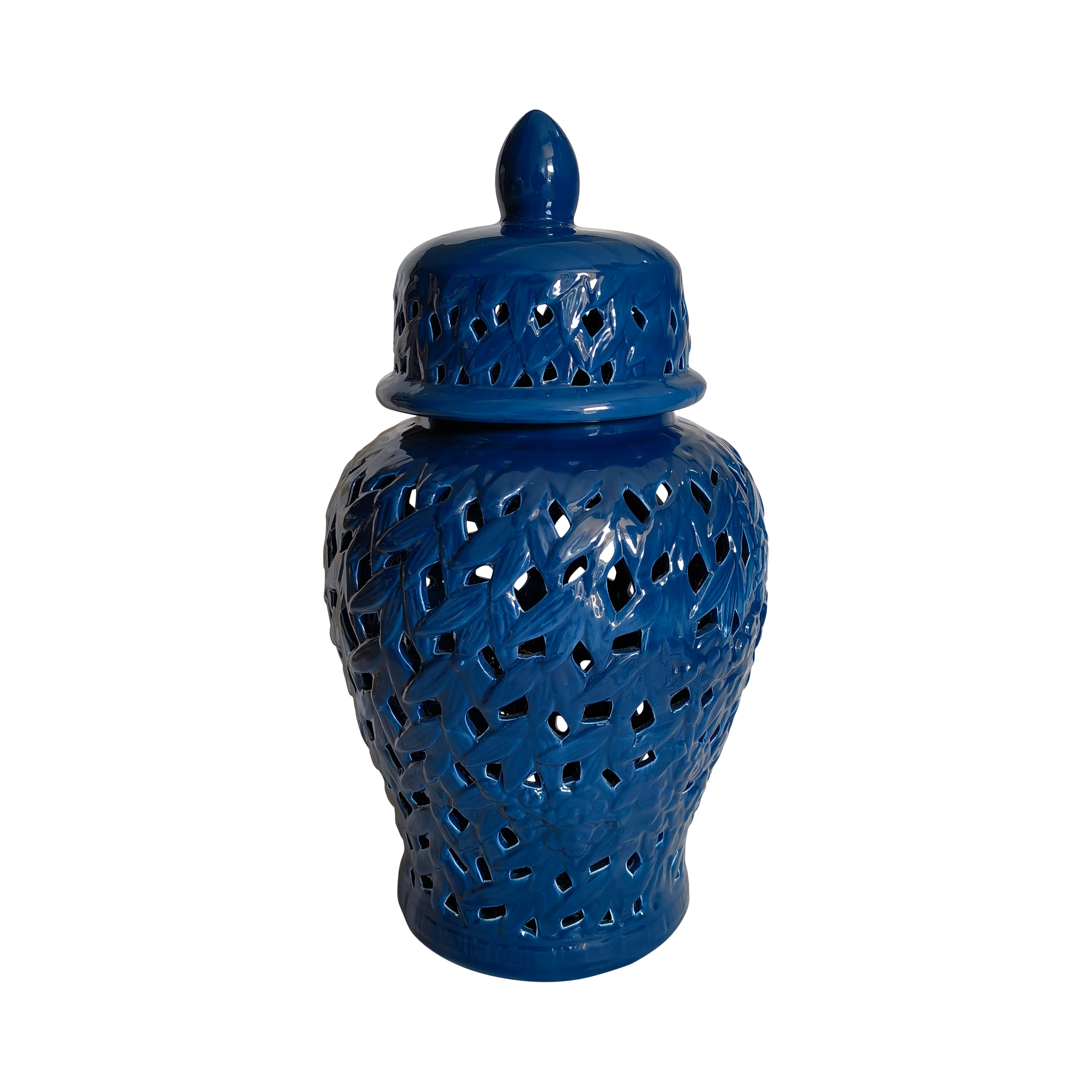 Blue Ceramic Pierced Temple Jar 18