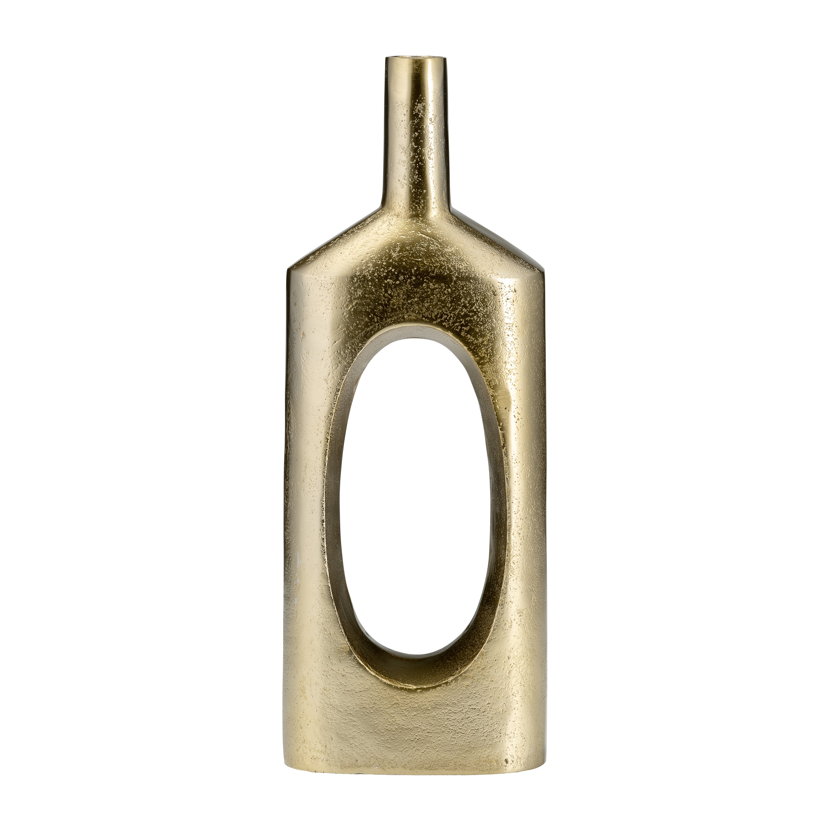 Gold Metal Tall Modern Open Cut Out Vase, 16