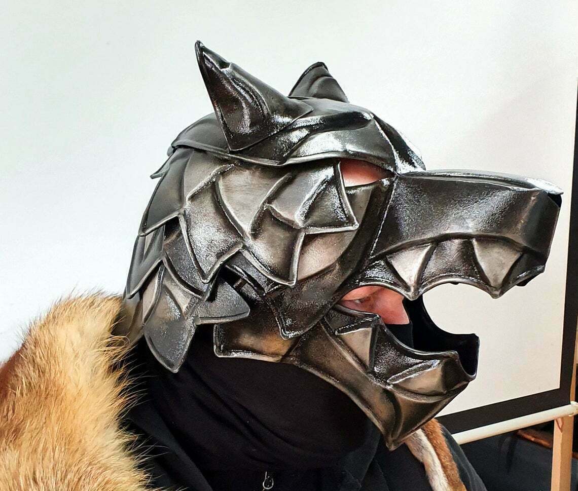 18GA Steel Medieval Great Wolf Helmet Medieval Viking Wolf Helmet Blackened Helmet