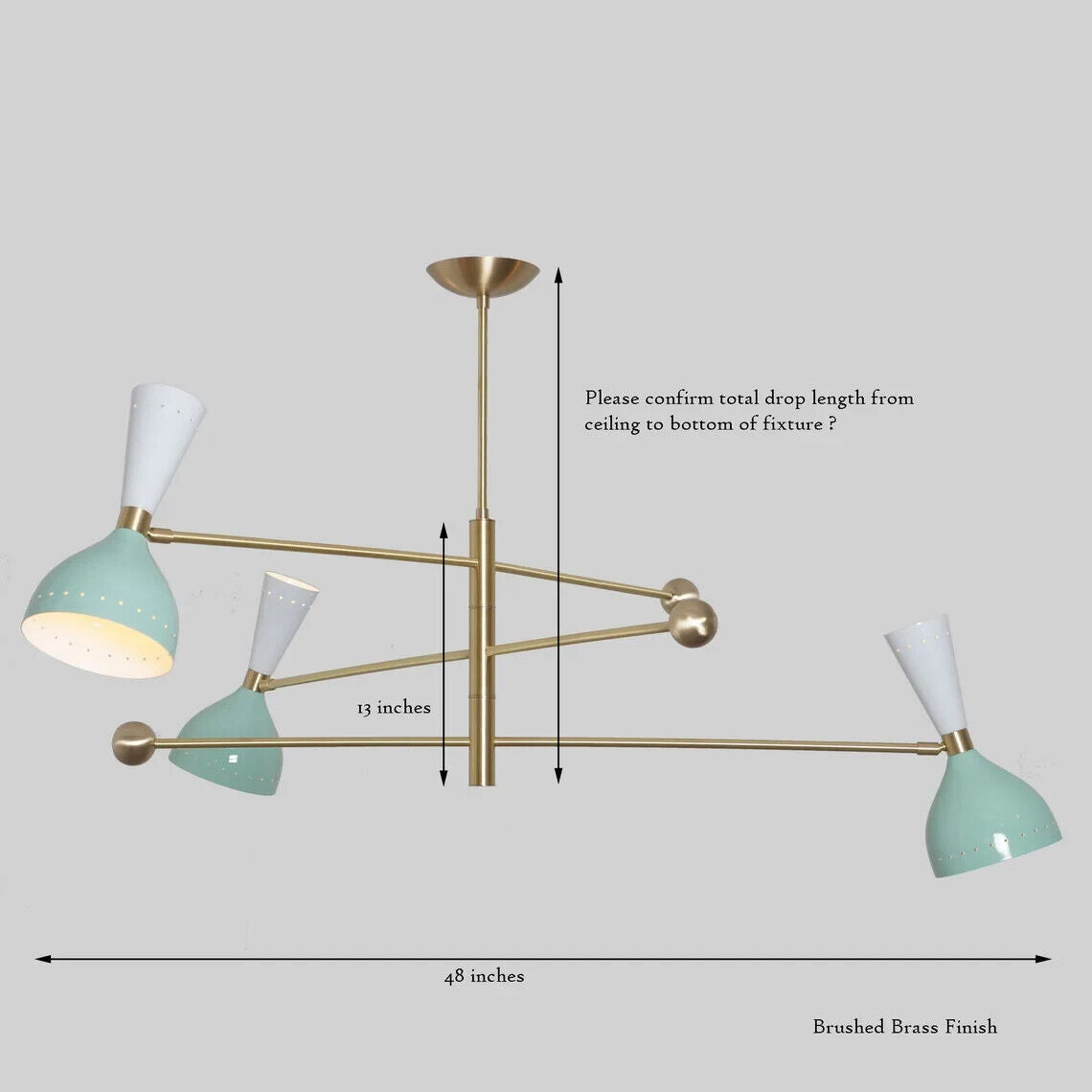 Stilnovo Style 3 Arms 6 Lights Modern Brass Bespoke Chandelier Both Side Lightsccc