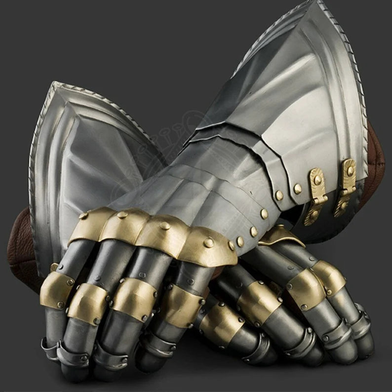 Medieval Armor Gauntlet SCA LARP Functional Steel Gauntlet With Brass Segments