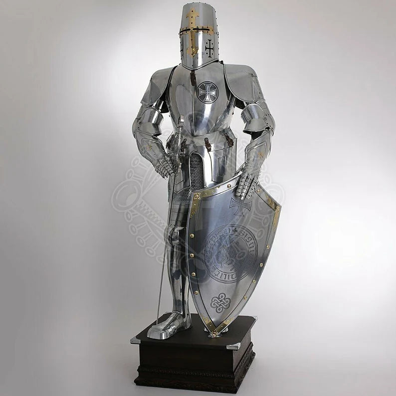 Crusader Armor, Steel Medieval Knight Templar Full Suit Of Armor