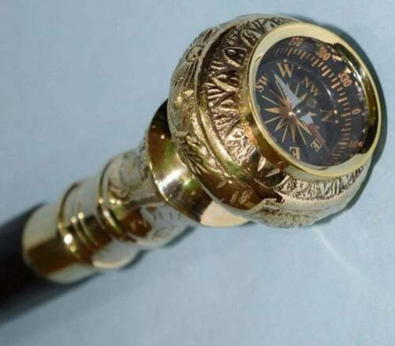 Compass Head Handle Victorian Cane Wooden Walking Stick