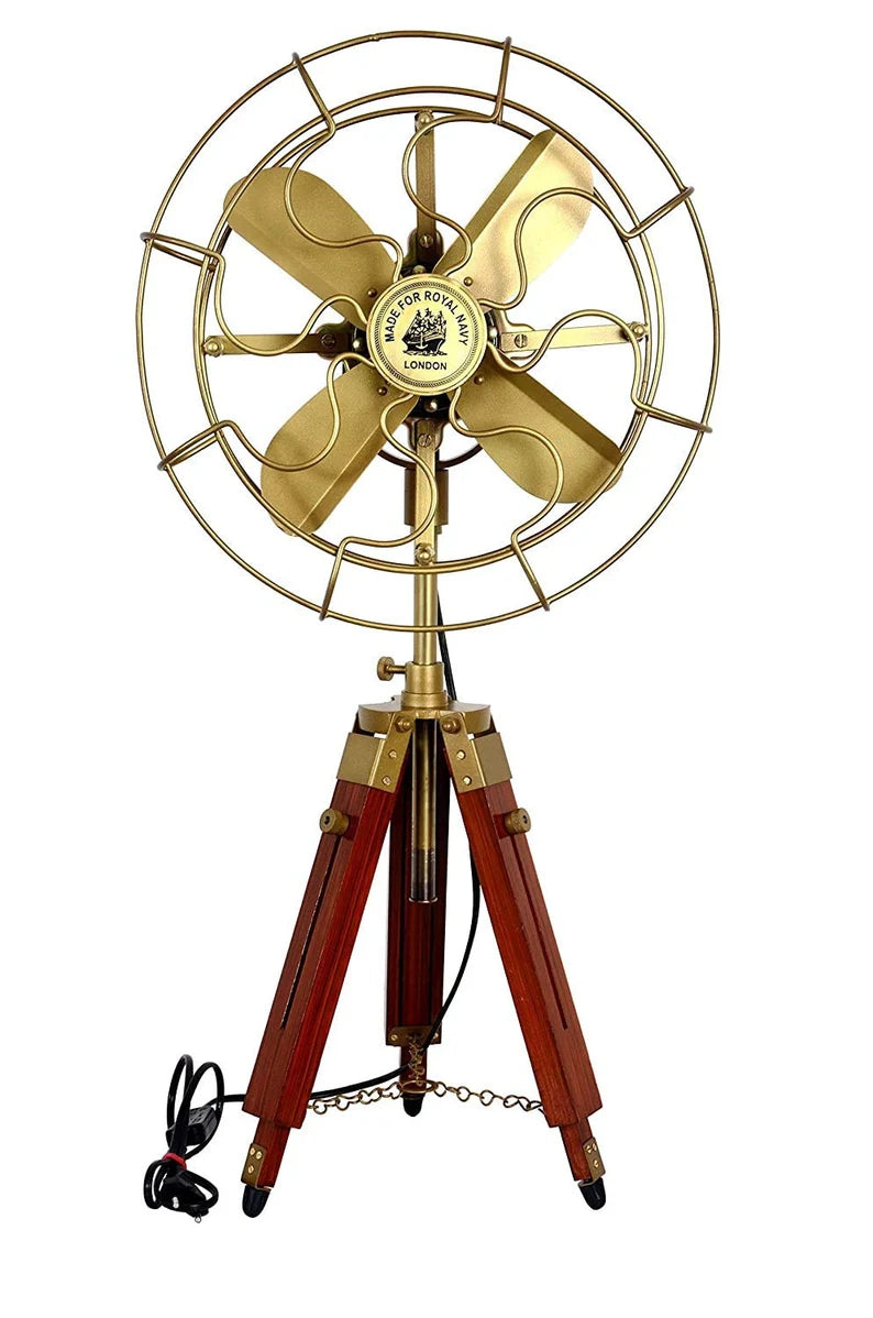 Pedestal Fan - Antique Tripod Fan With Modern Look Wooden Tripod Stand For Living Room
