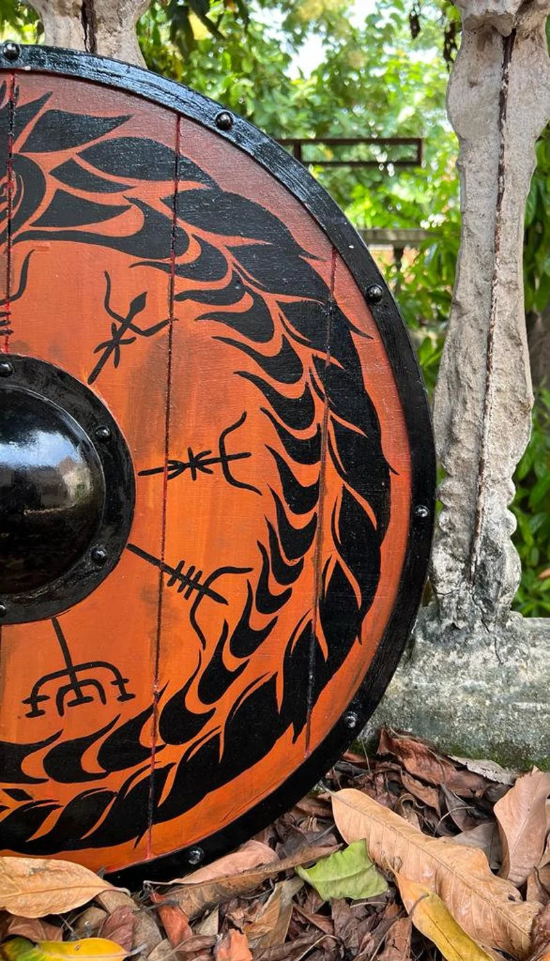 Handcrafted Medieval Viking Shield - 24-Inch Wooden Battle Ready Defense