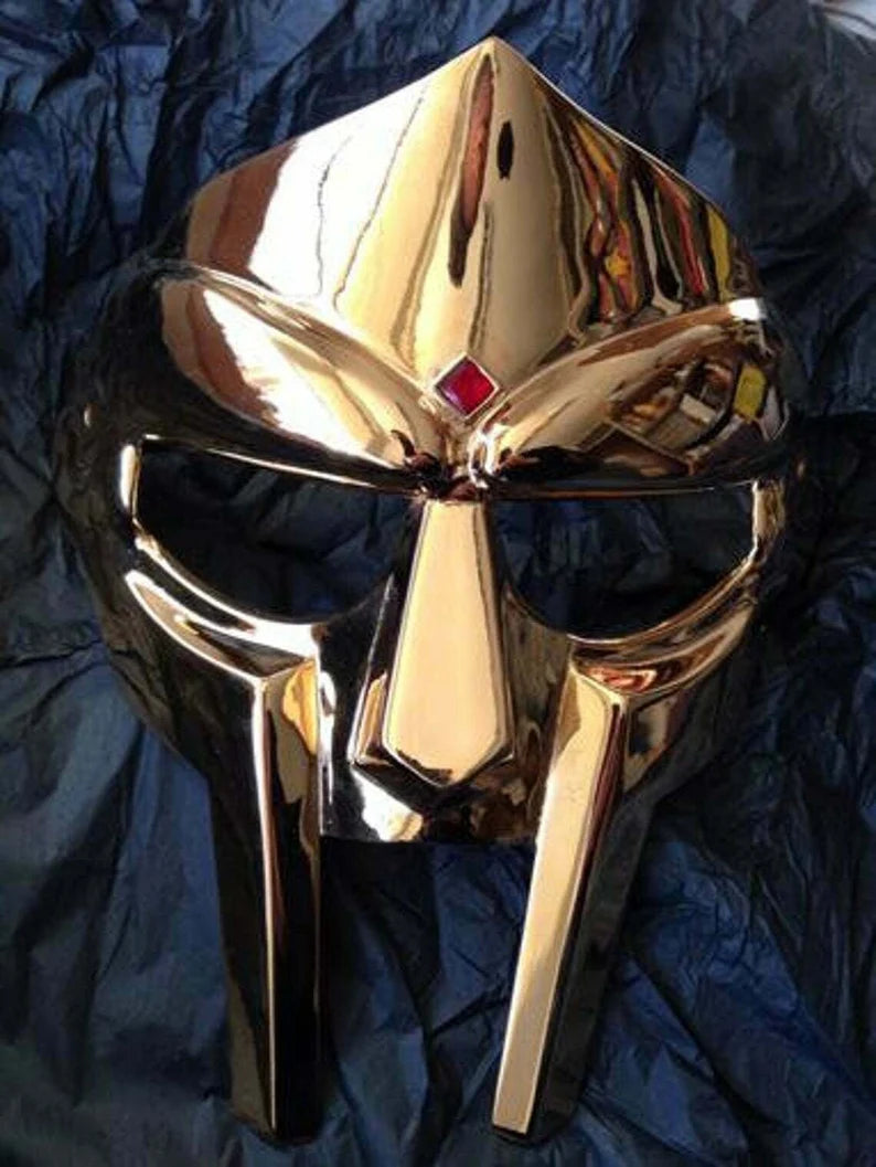 Mf Doom gladiator mask villain golden finish brass face armor.