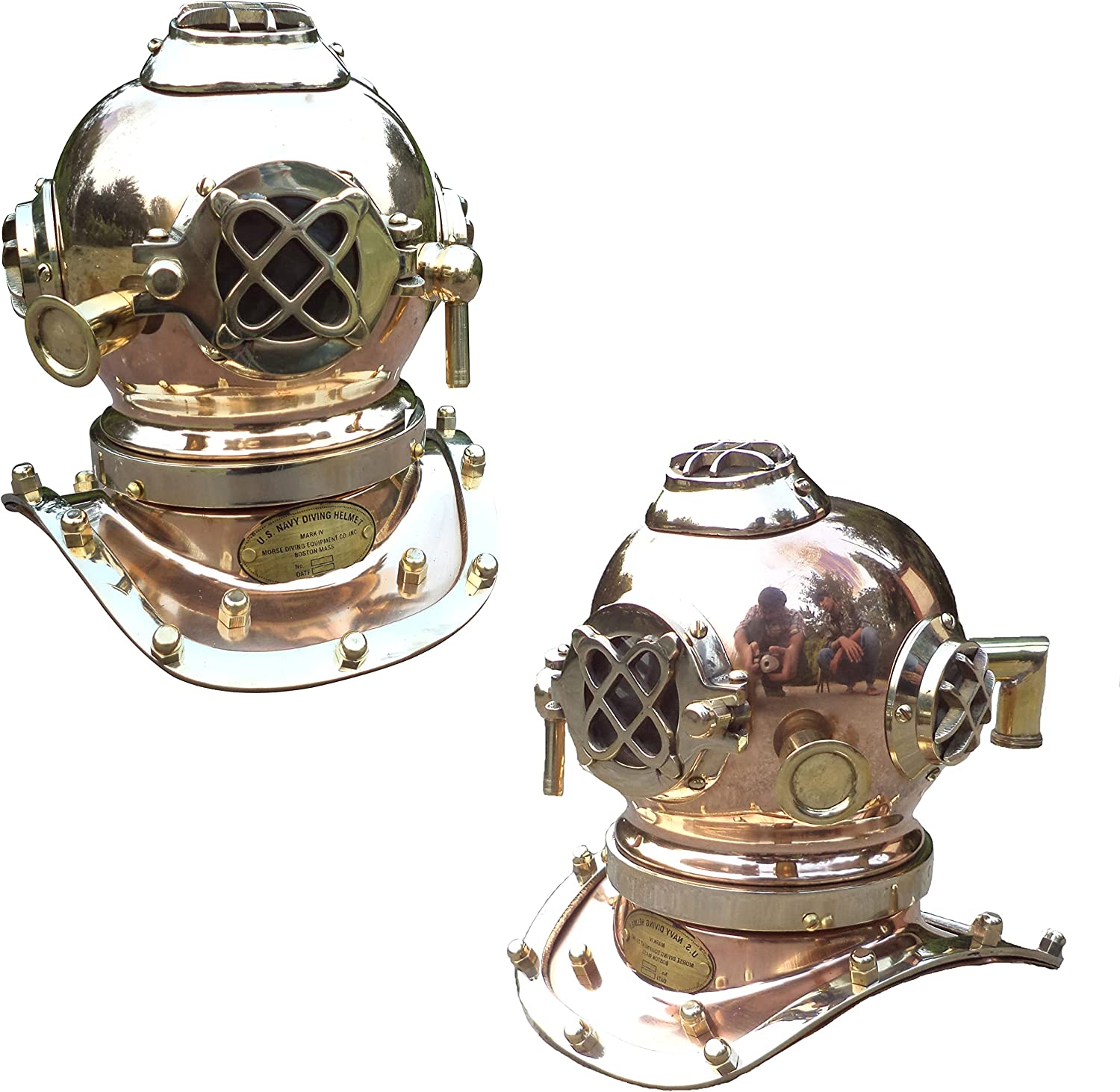 Antique Marine Mini Diving Helmet Replica Mark Us Navy Nautical Copper and Brass