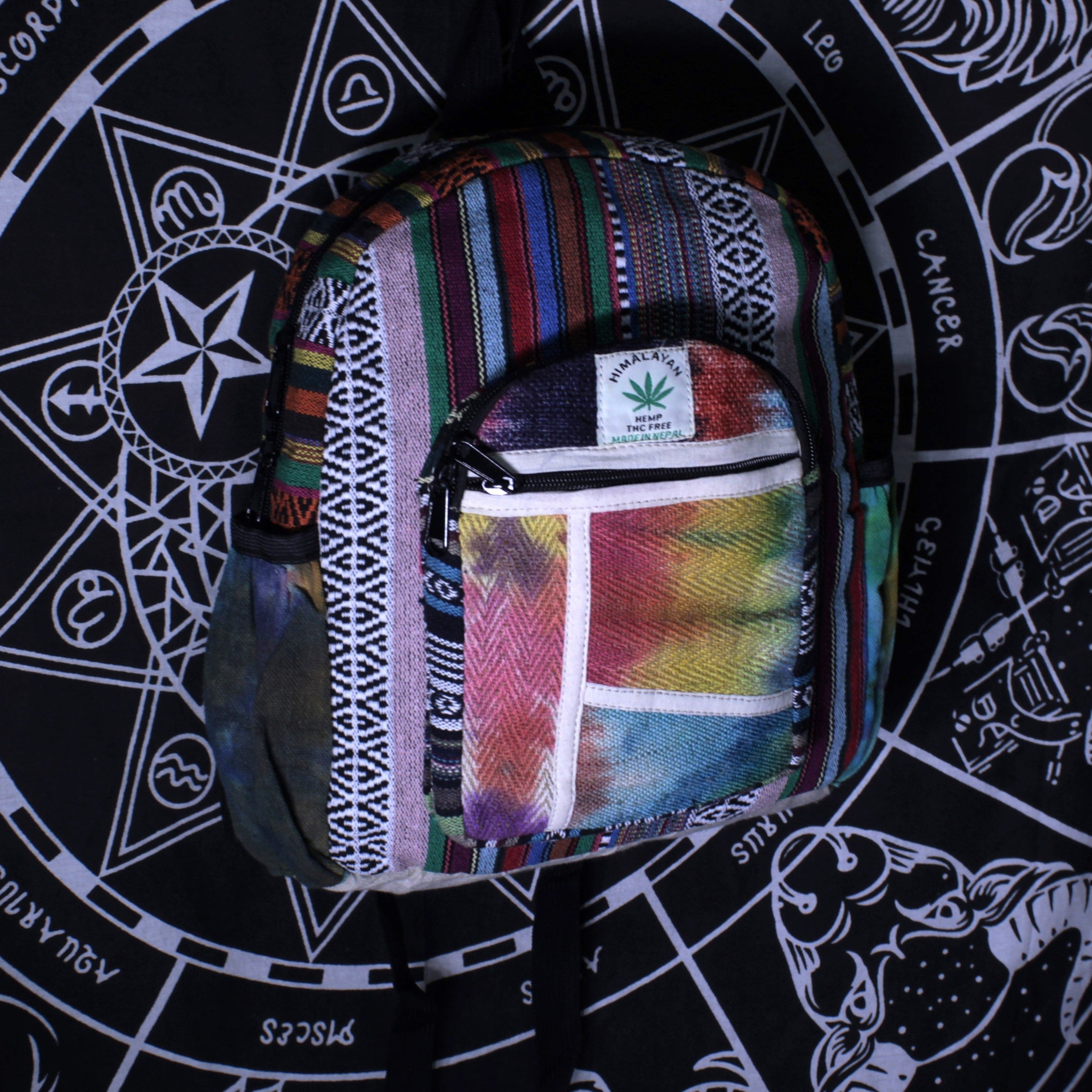 Rainbow Tie-dye Handmade Hemp Sturdy Backpack -S
