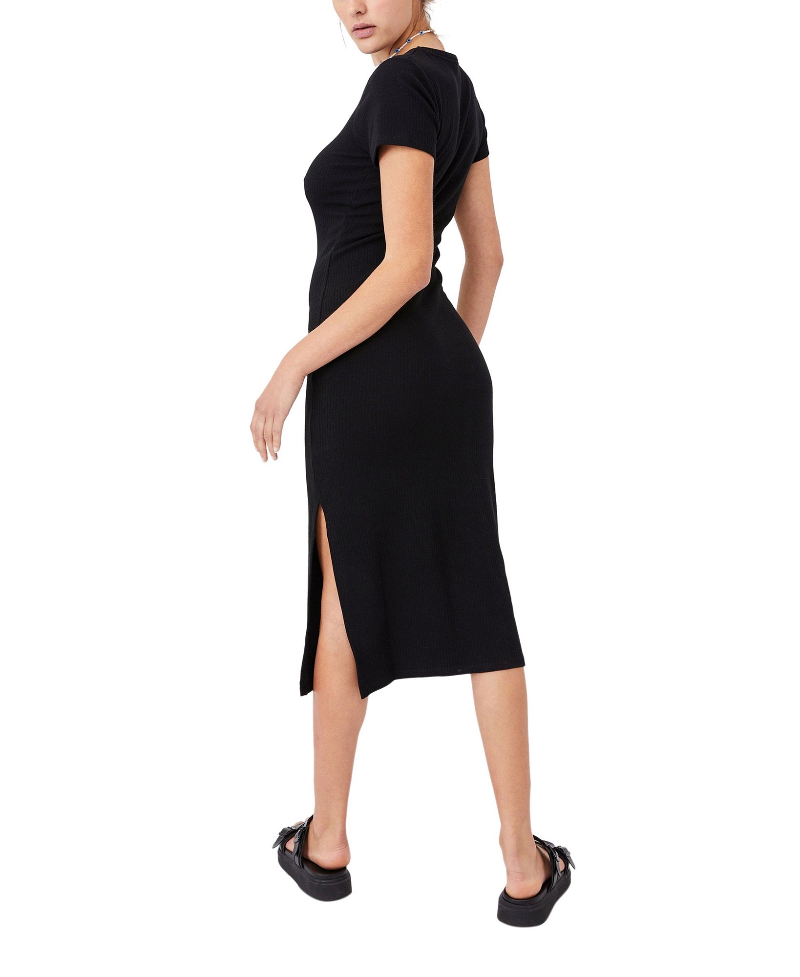 Essential Split Short Sleeve Midi Dress