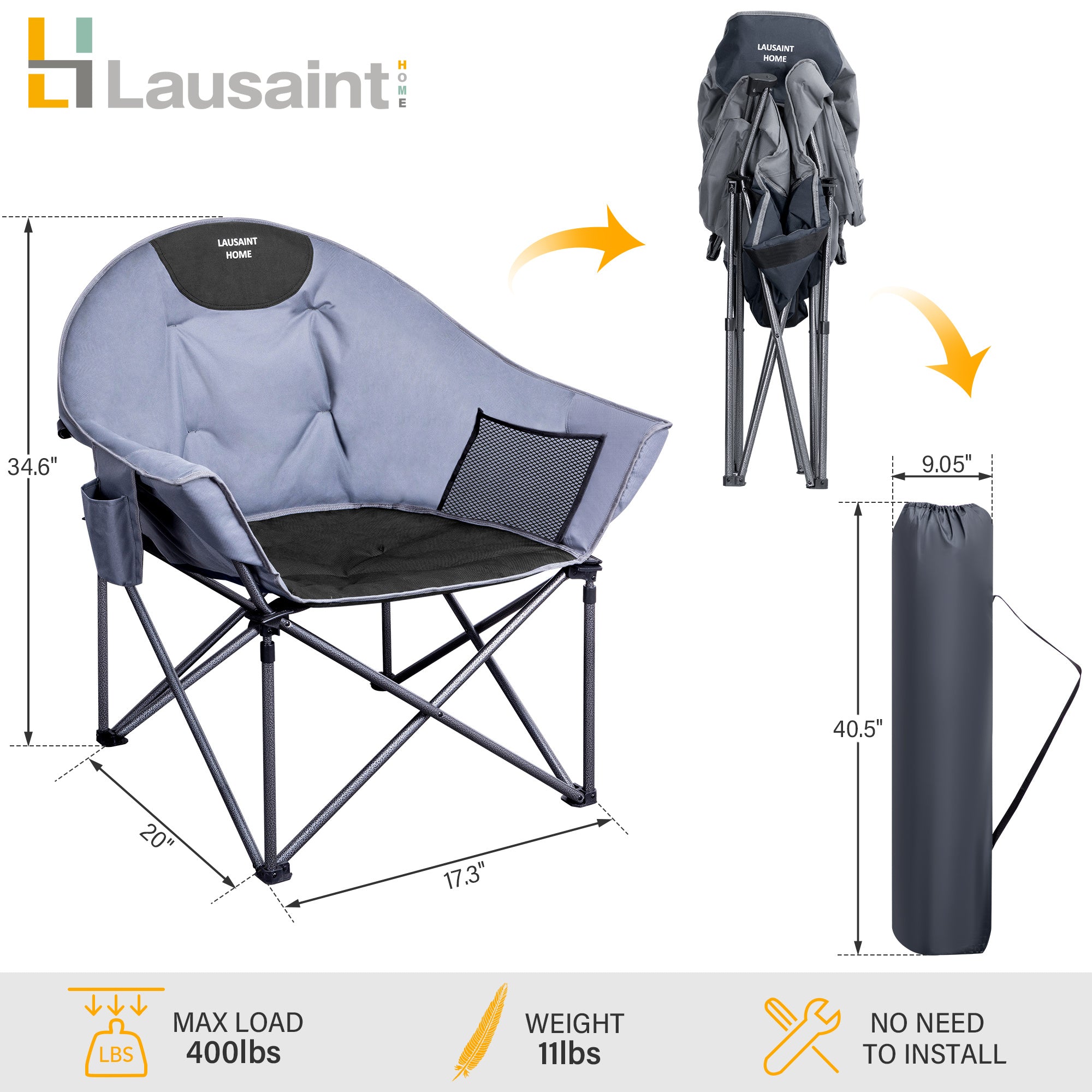 Oversized Camping Chairs, Folding with Carrying Bag, Lightweight Ergonomic Outdoor Lounge Chair
