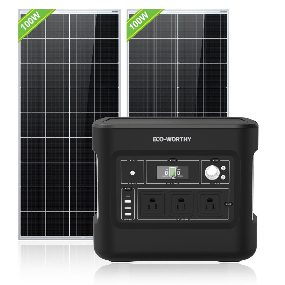 Eco-Worthy 200W (2x Bifacial 100W) Solar Panel & 1024Wh Portable Power Station