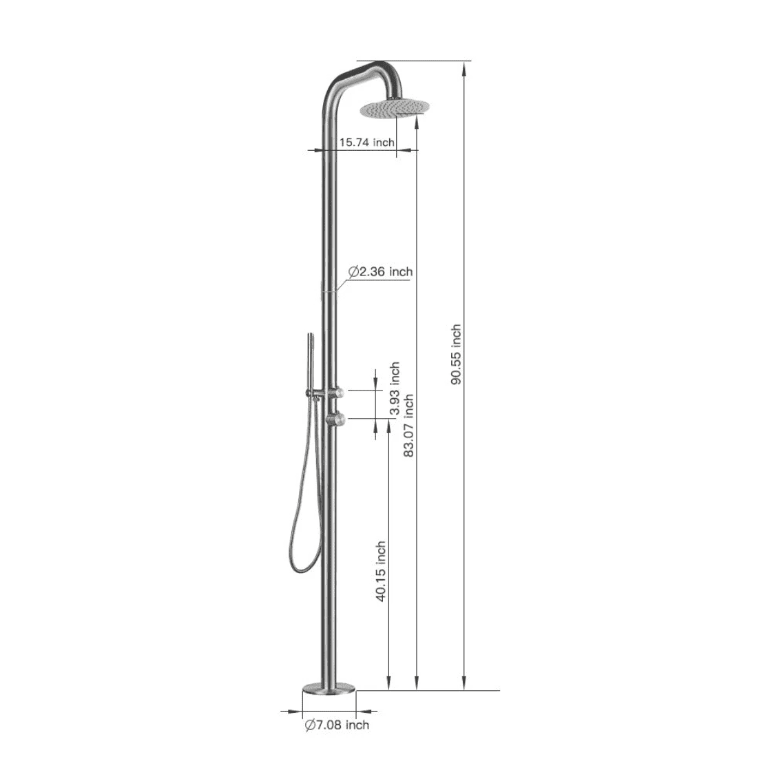 Heatgene Stainless Steel Freestanding Outdoor Shower with Handheld Shower for Outside/Swimming Pools