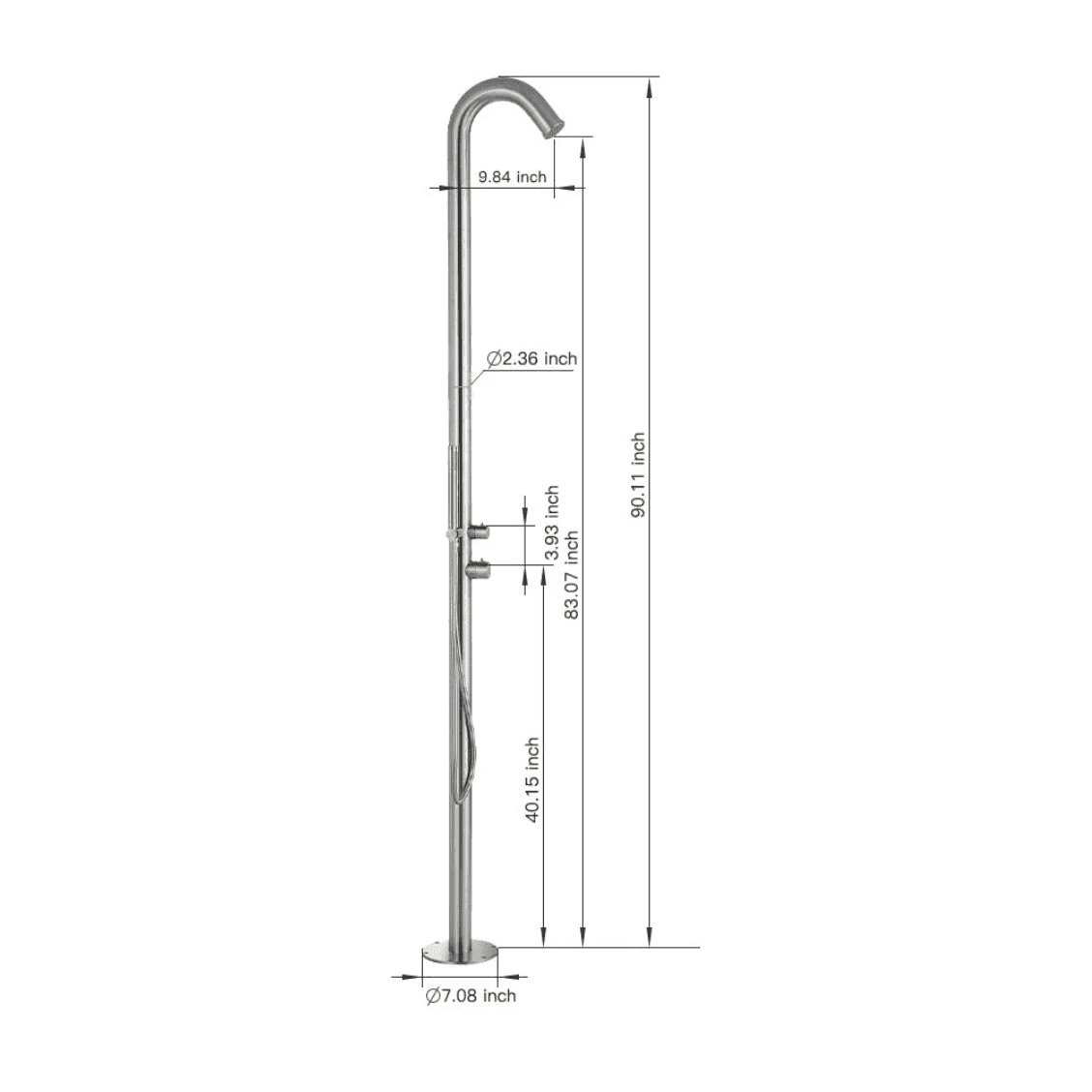 Heatgene Stainless Steel Freestanding Outdoor Shower with Handheld Shower for Outside/Swimming Pools