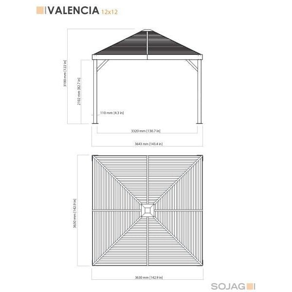 Sojag? 12 x 12 ft. Valencia Wood Finish Gazebo with Mosquito Netting