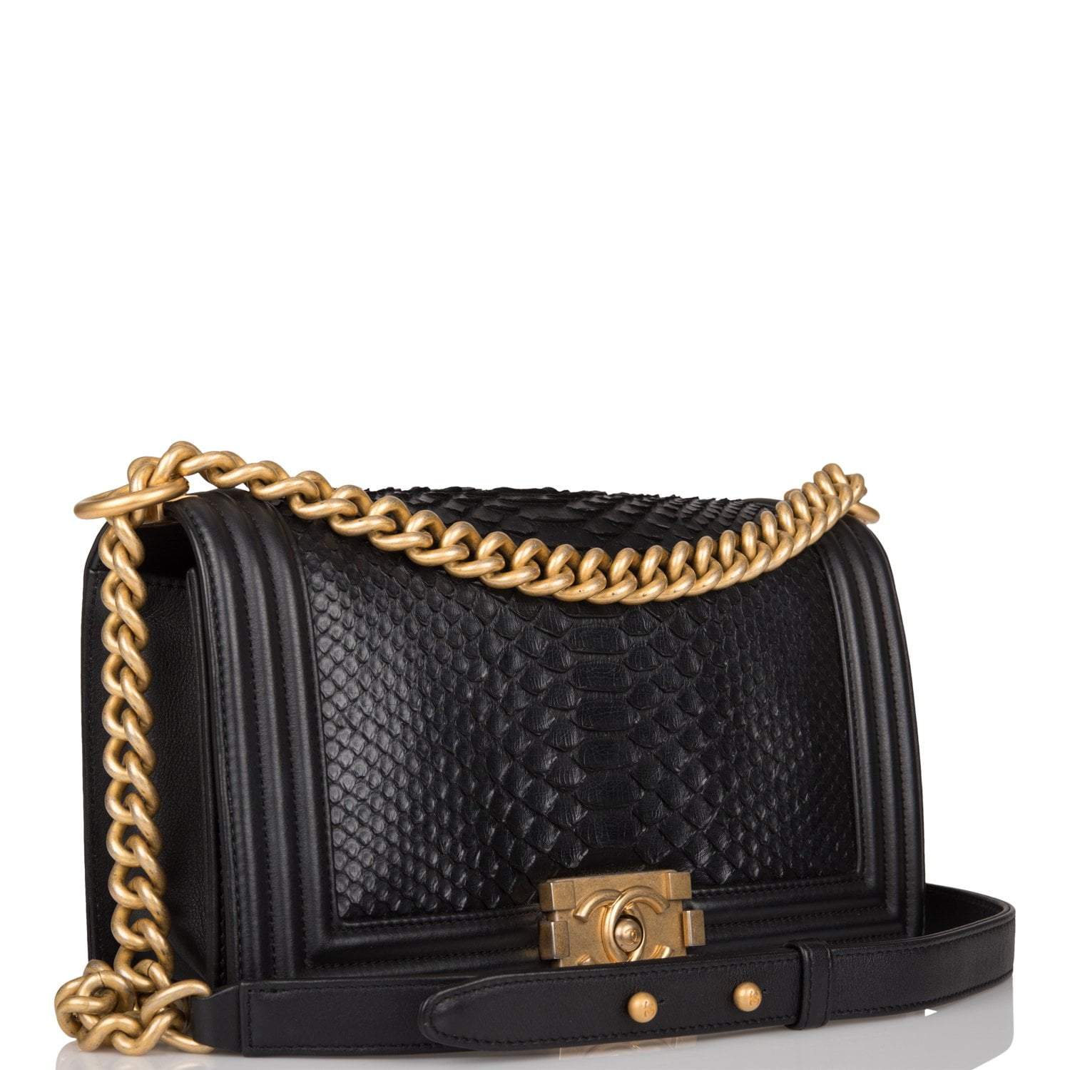 Chanel Black Python Medium Boy Bag Antique Gold Hardware