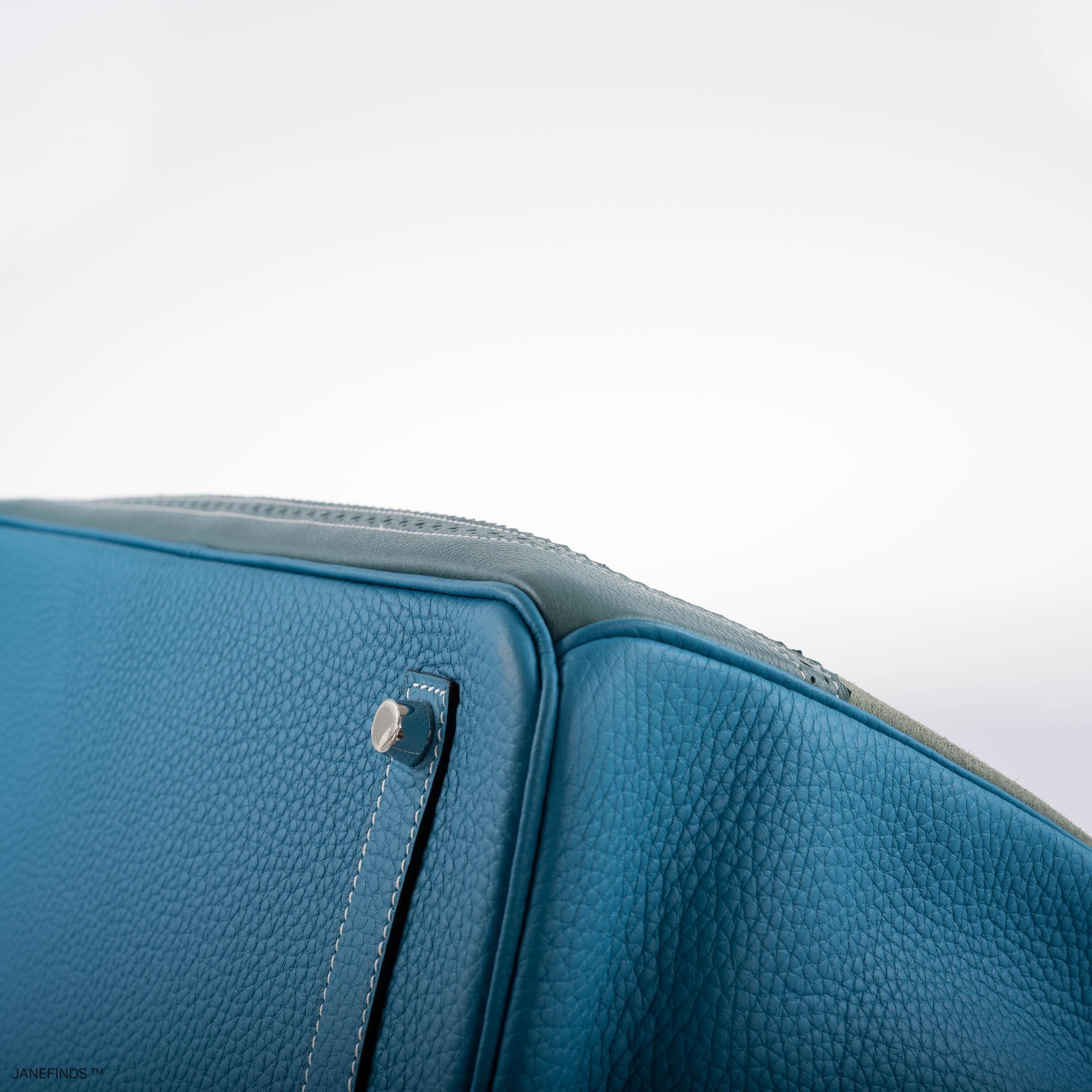Hermes Ghillies Birkin 35 Ciel Doblis, Turquoise Togo & Blue Jean Swift with Palladium Hardware - 2015, T