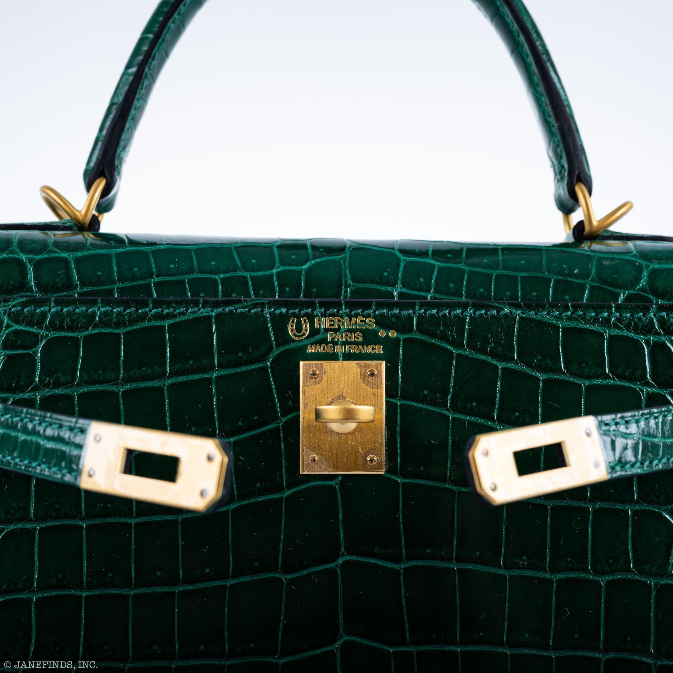 Hermes Kelly 25 HSS Sellier Emerald Nilo Crocodile & Cassis Brushed Gold Hardware - 2018, C