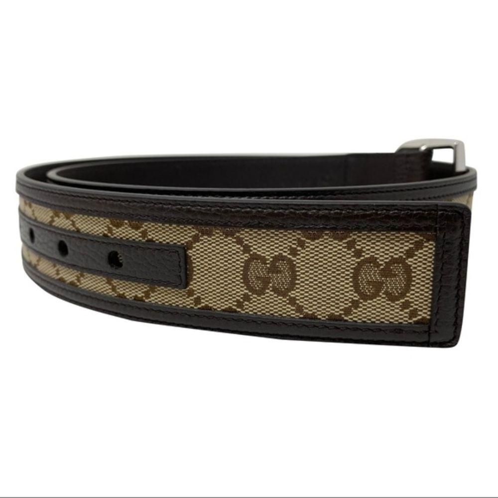 Gucci Original GG Logo Belt Canvas Brown Leather Unisex 449716 Size 36/90