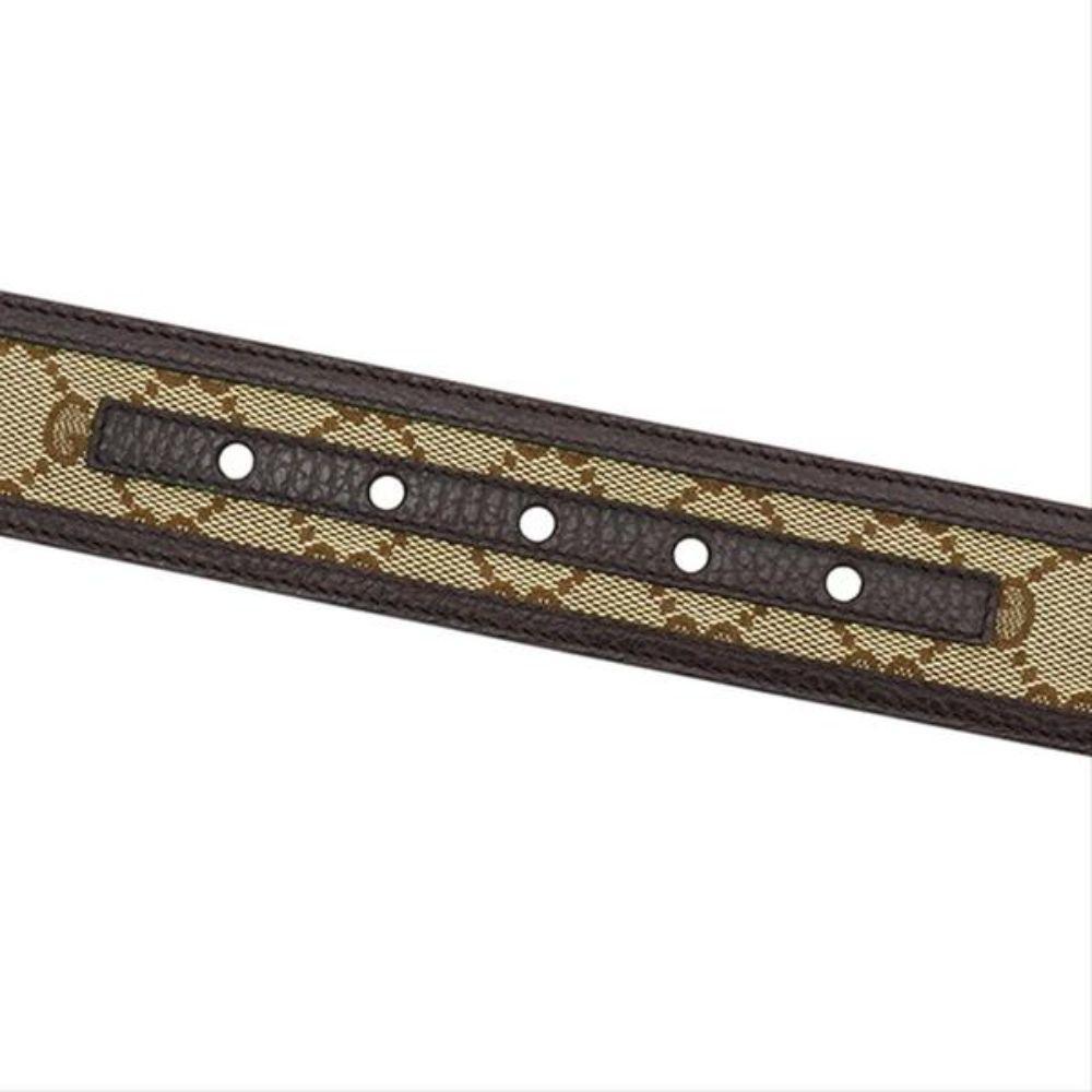 Gucci Original GG Logo Belt Canvas Brown Leather Unisex 449716 Size 36/90