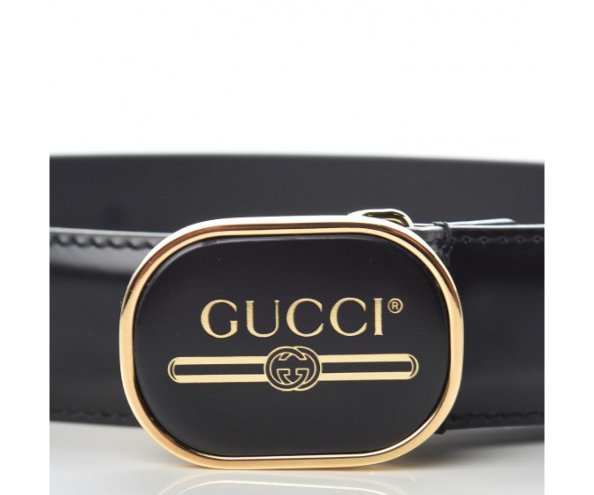 Gucci Black Leather Enamel Logo Buckle 85/34 547754