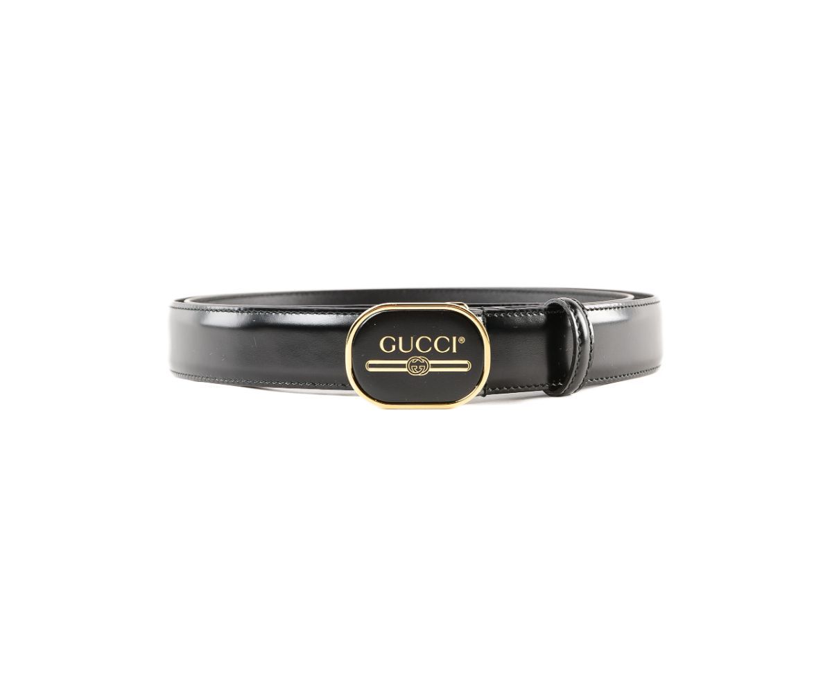 Gucci Black Leather Enamel Logo Buckle 85/34 547754