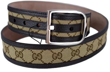 Gucci GG Belt Canvas Brown Leather Unisex 449716 Size 38 - 95