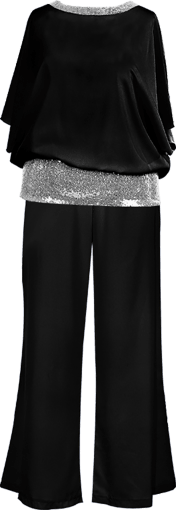 Women's Sequin Colorblock 2-Piece Set - Loose Summer Top And Wide Leg Pants Outfit