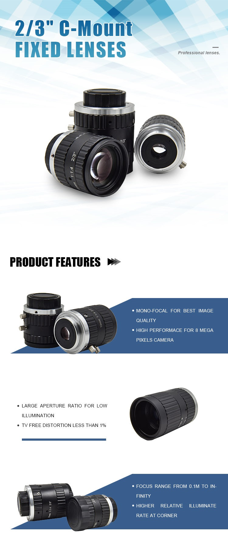 23'' 2MP-10MP Machine Vision Lens C-MOUNT FIXED LENSES