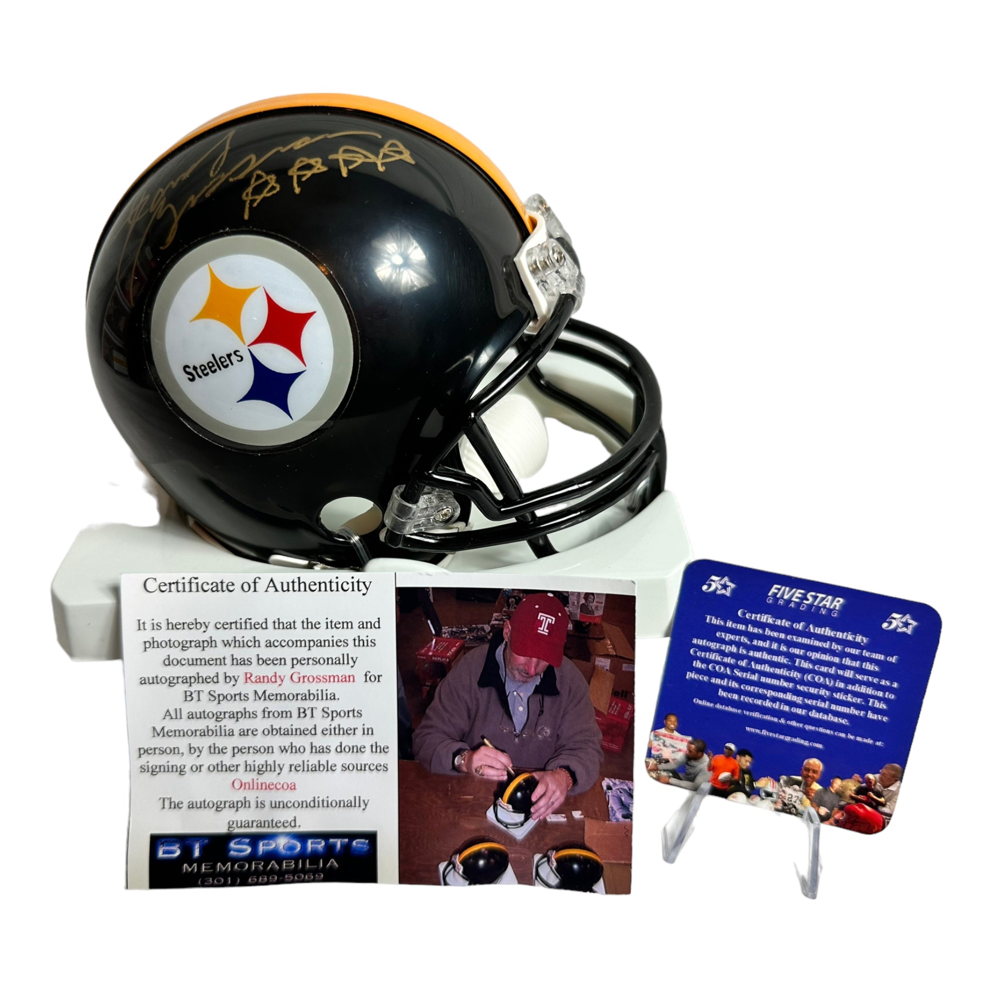 Randy Grossman - Pittsburg Steelers Hand Signed Riddell Mini Helmet w/COA