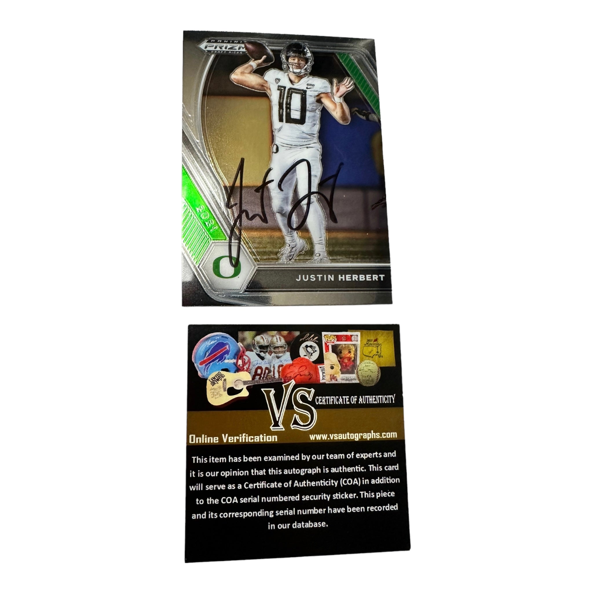 Justin Herbert Hand Signed 2021 Panini Prizm Draft Picks Card # 20 w/ COA