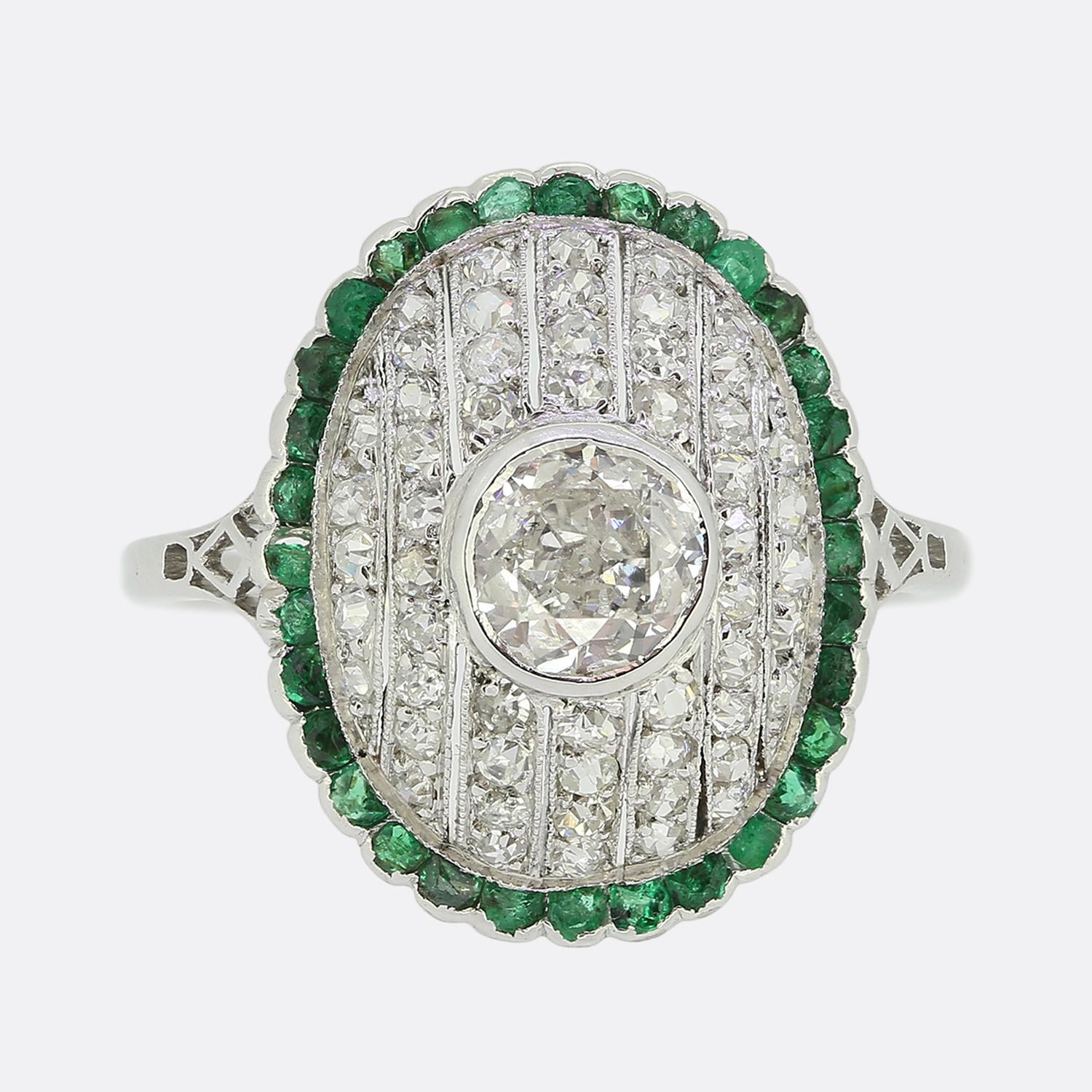 Art Deco Emerald and Diamond Cluster Ring