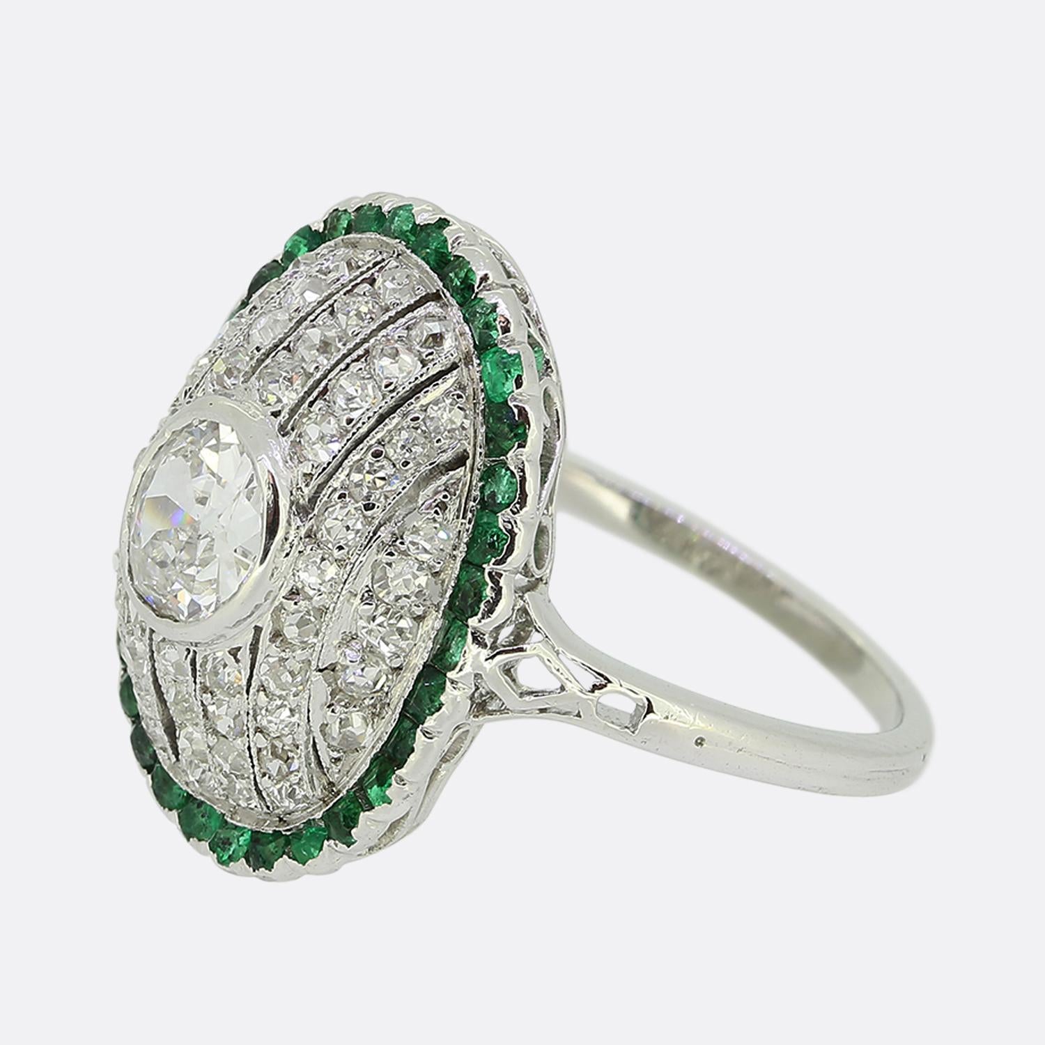 Art Deco Emerald and Diamond Cluster Ring