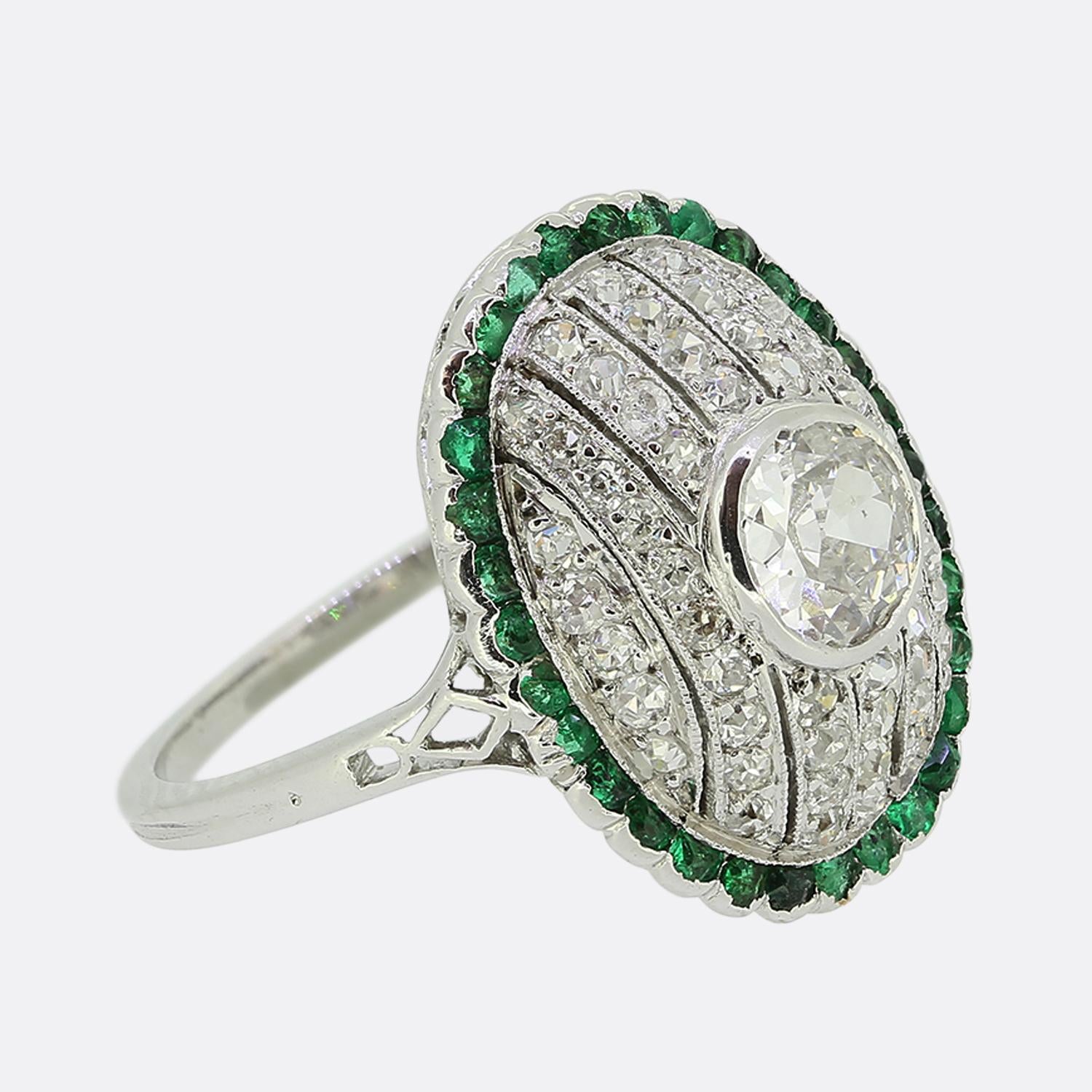 Art Deco Emerald and Diamond Cluster Ring