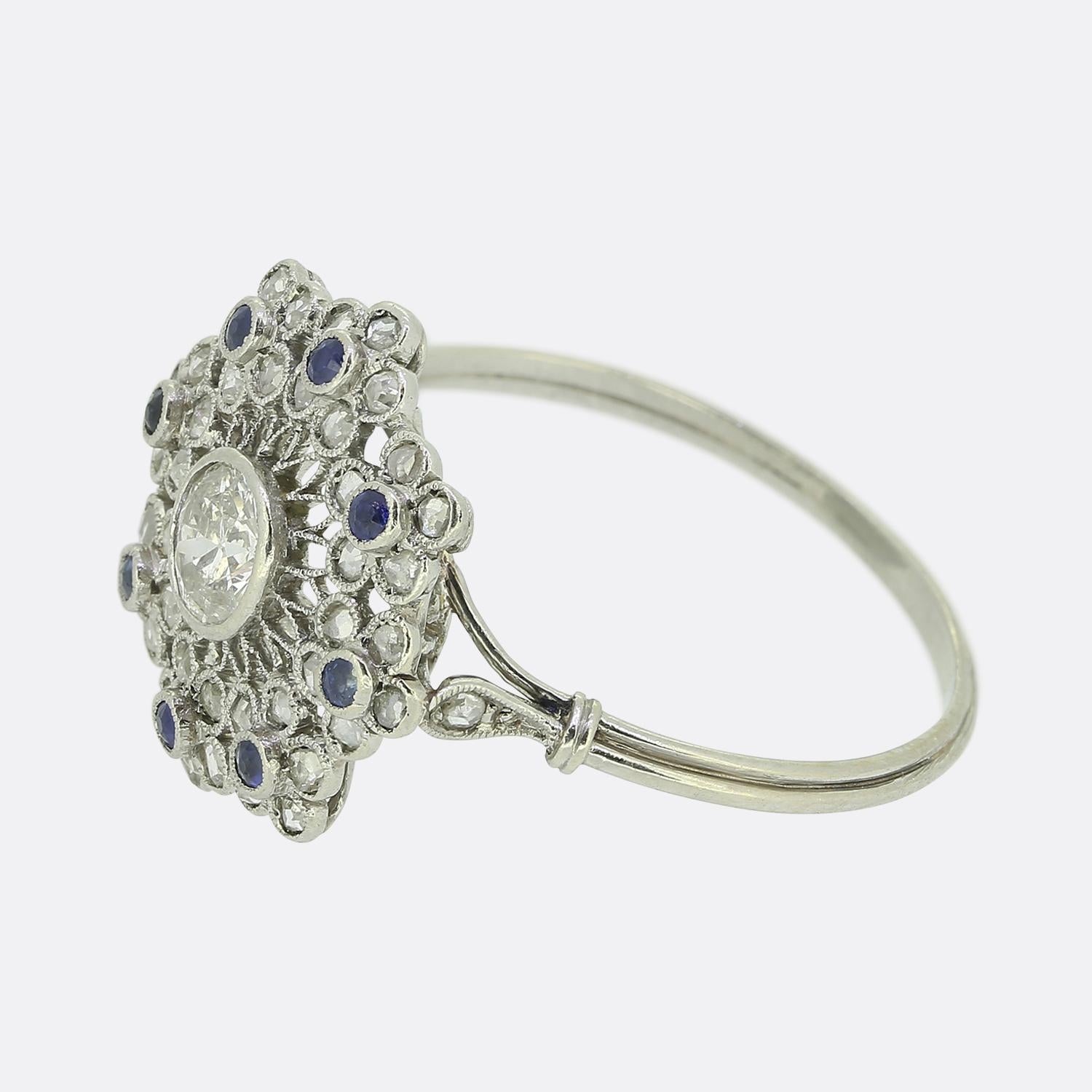 Art Deco Sapphire and Diamond Floral Cluster Ring