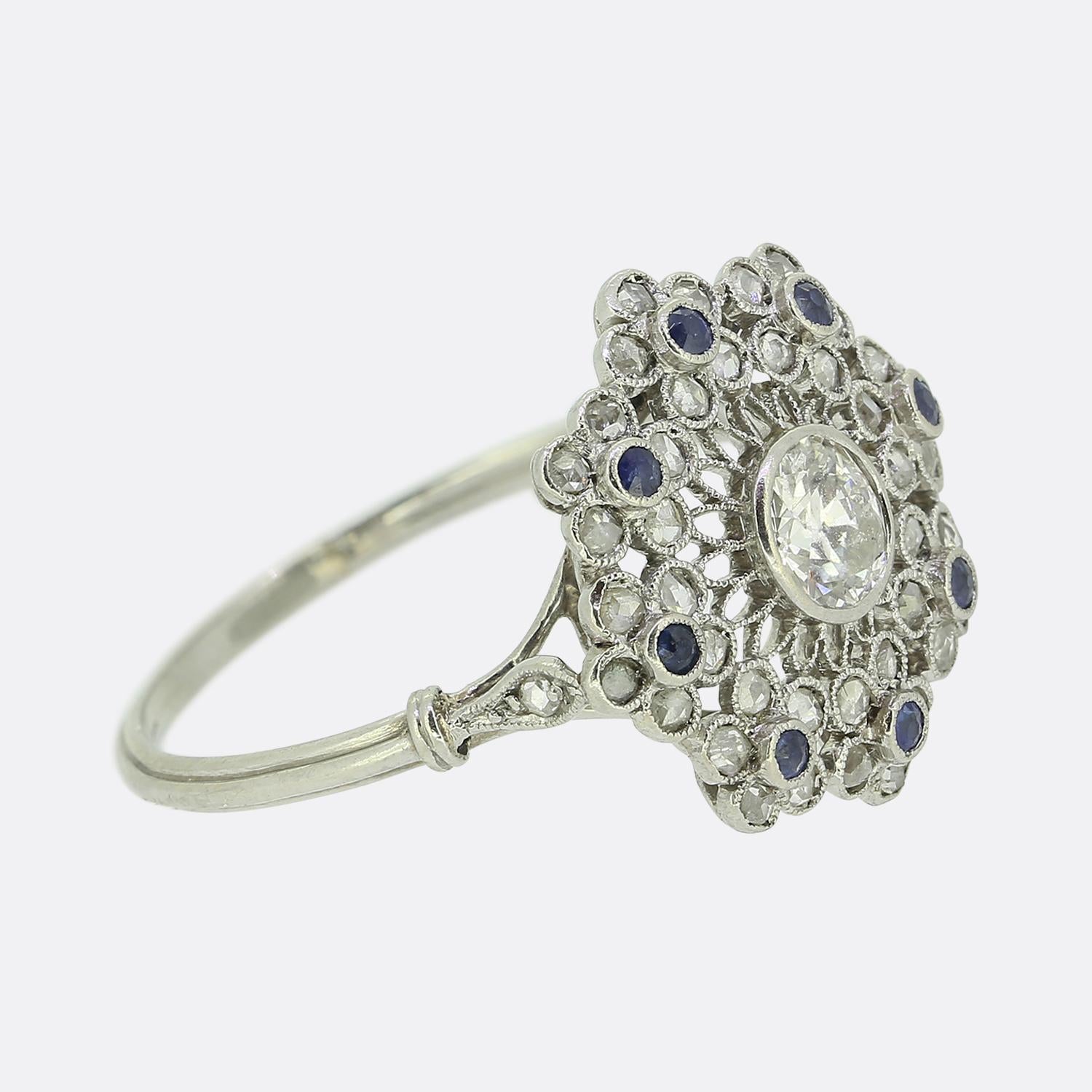 Art Deco Sapphire and Diamond Floral Cluster Ring