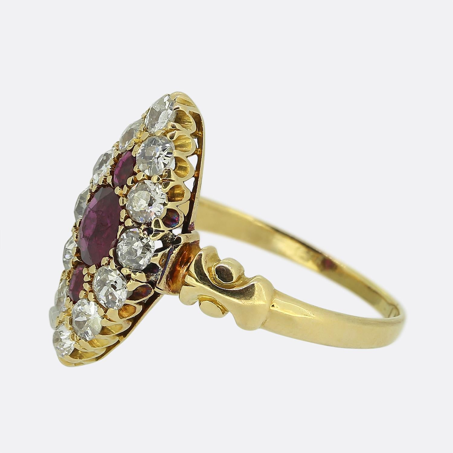 Edwardian Ruby and Diamond Navette Ring