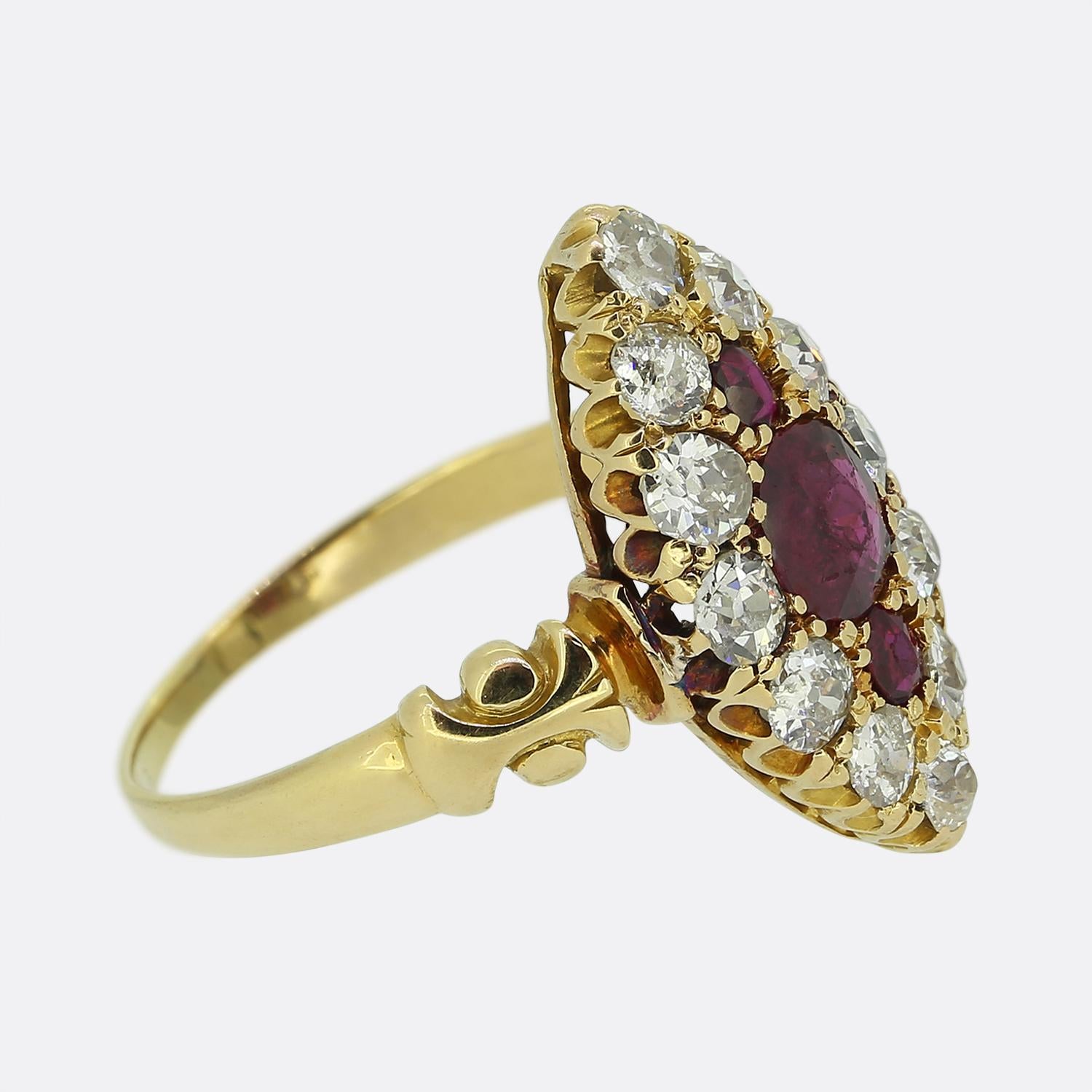 Edwardian Ruby and Diamond Navette Ring