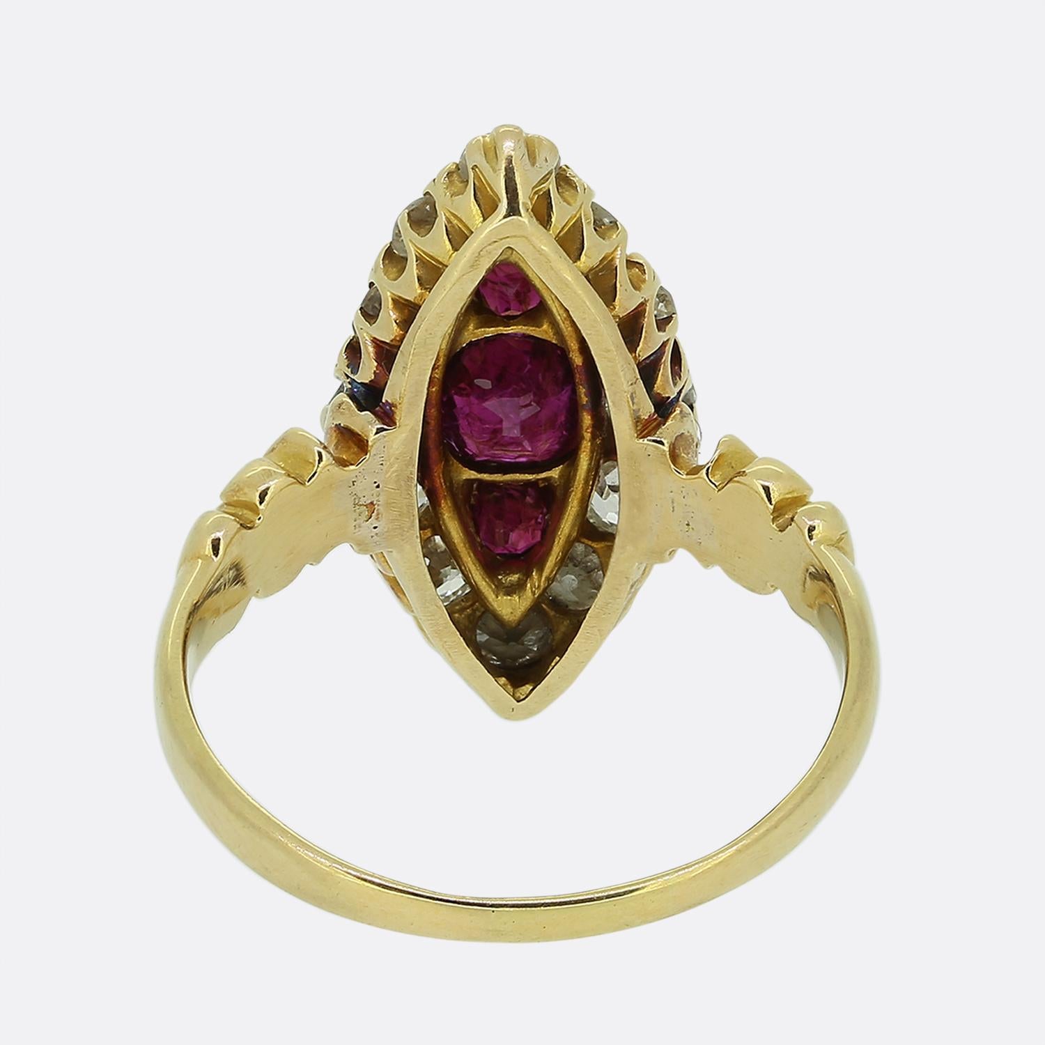 Edwardian Ruby and Diamond Navette Ring