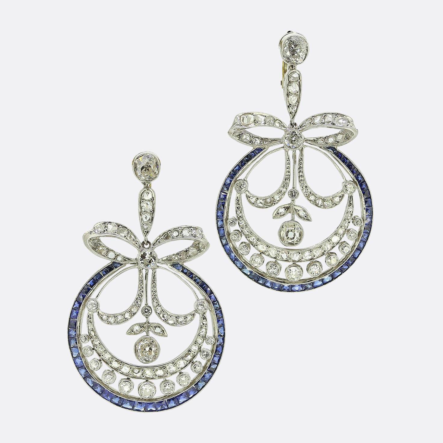 Art Deco Style Sapphire and Diamond Drop Earrings