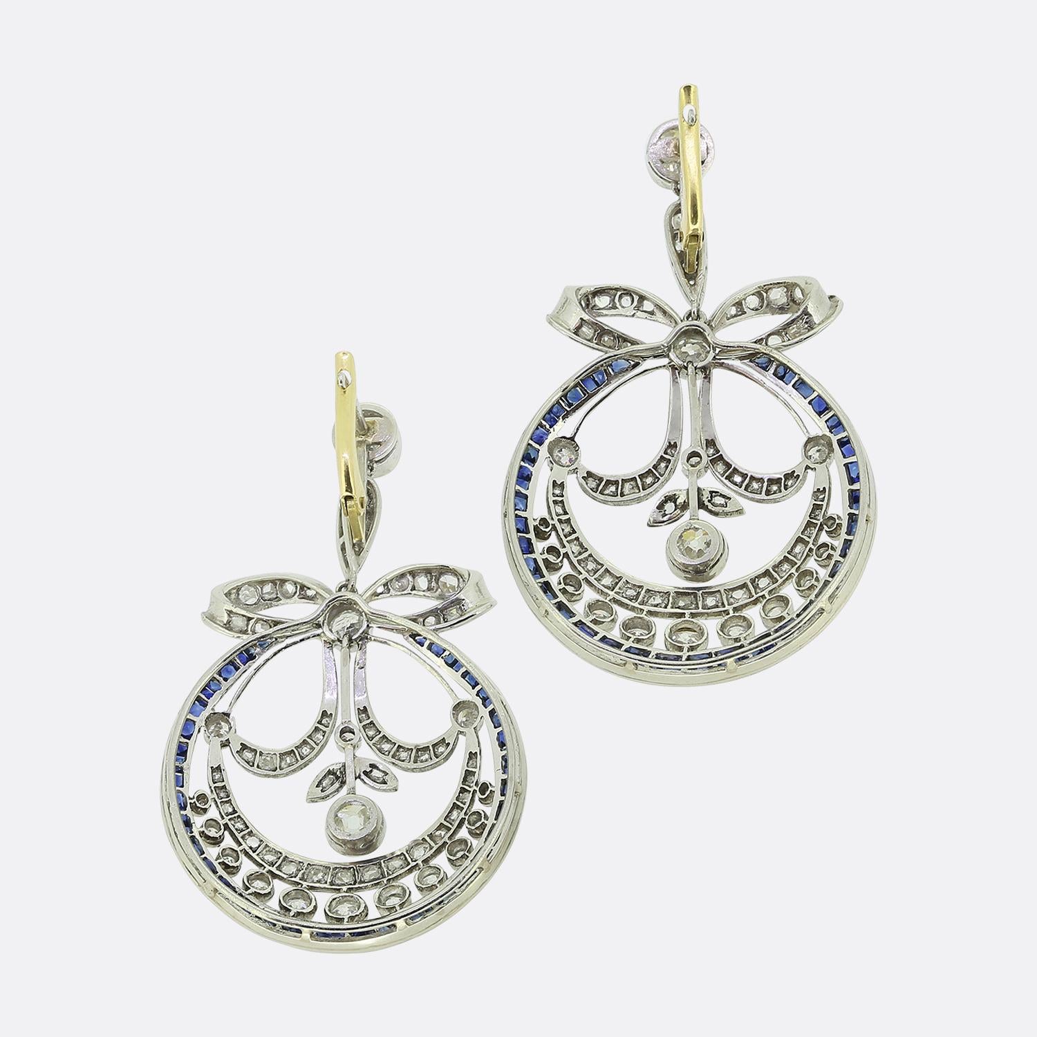 Art Deco Style Sapphire and Diamond Drop Earrings