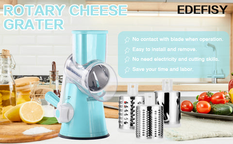 Rotary Cheese Grater - 3-in-1 Stainless Steel Manual Drum Slicer, Rotary  Graters For Kitchen, Food Shredder For Vegatables, Nuts And Chocolate(blue)