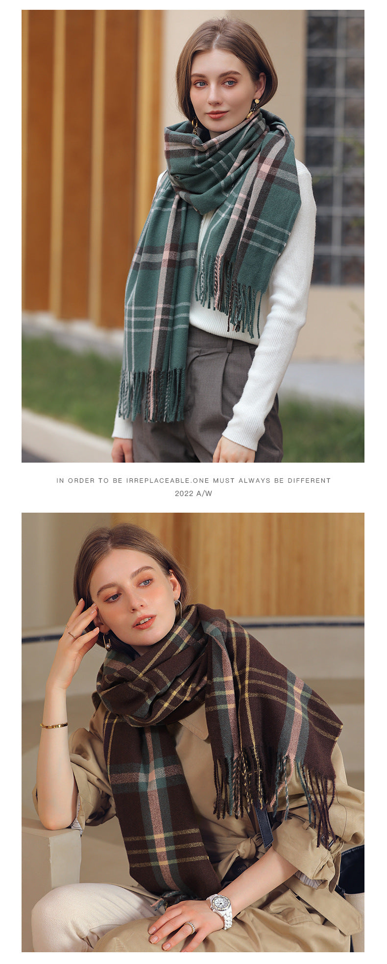 The display of Striped plaid scarf for women