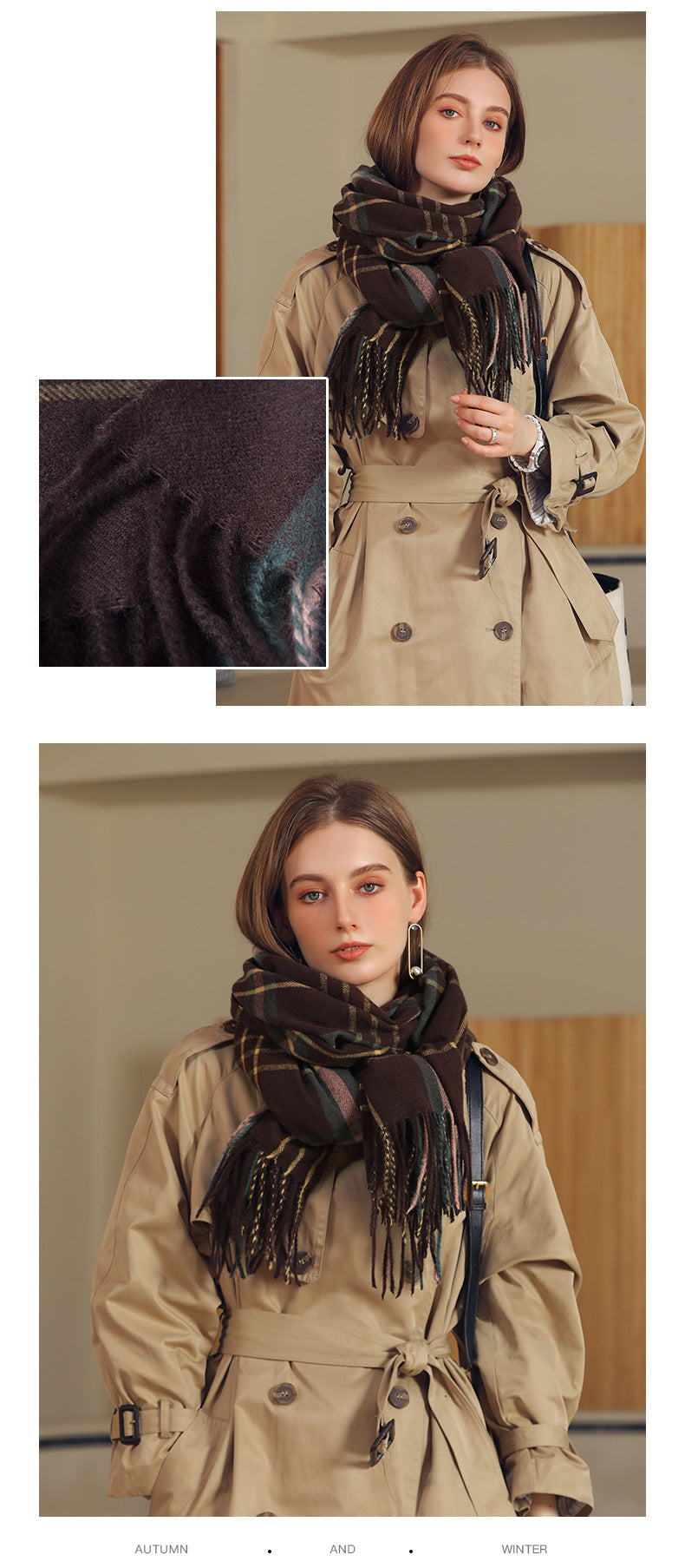 The display of Striped plaid scarf for women