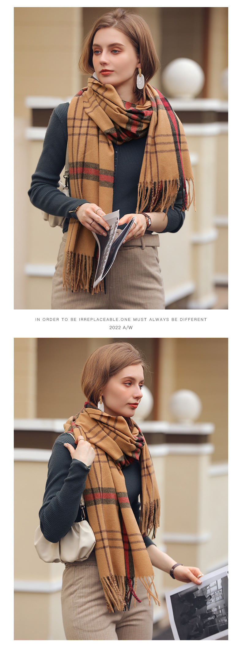 The display of Striped plaid scarf for women